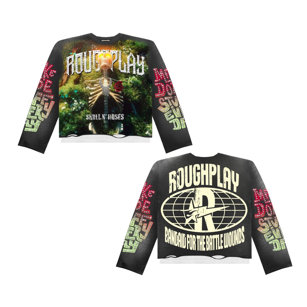 RoughPlay Skull & Roses Long Sleeve T-Shirt Gray