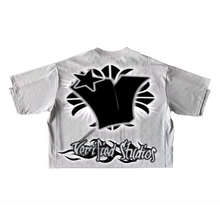 Verified Star Mad Dog Rhinestone T-Shirt With Double Collar