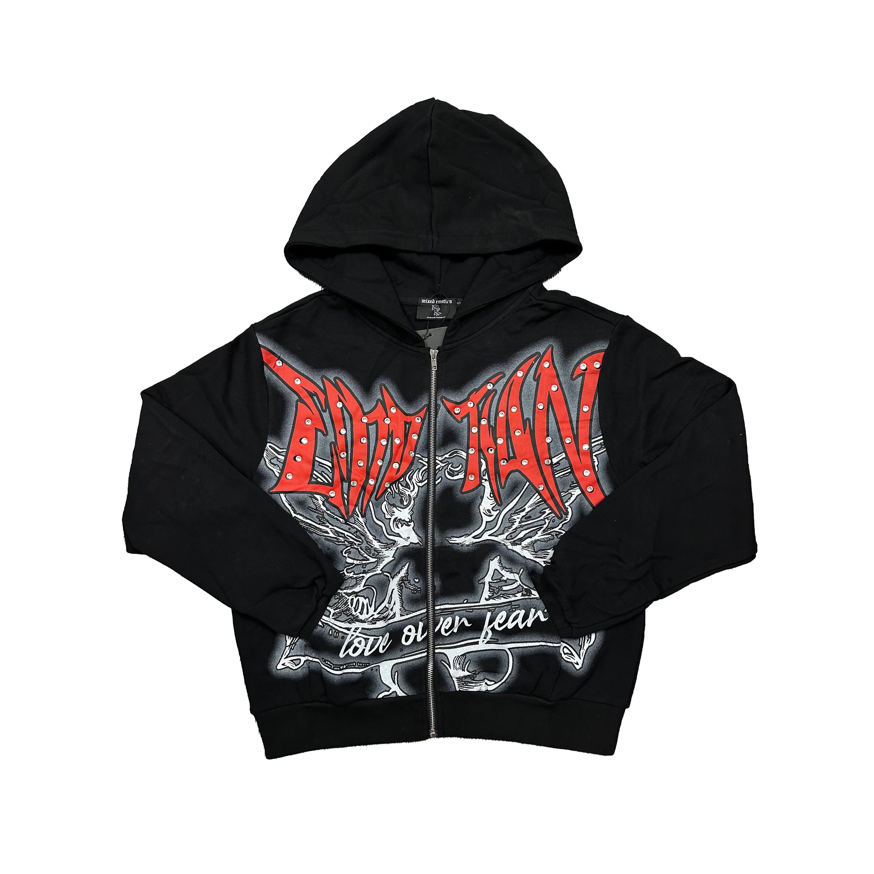 Mixed Emotion Black Grafitti Rhinestone Hoodie