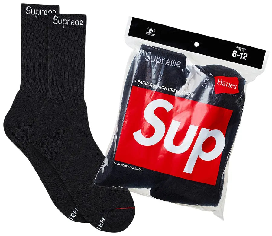 Supreme x Hanes Crew Socks (4 Pack) Black