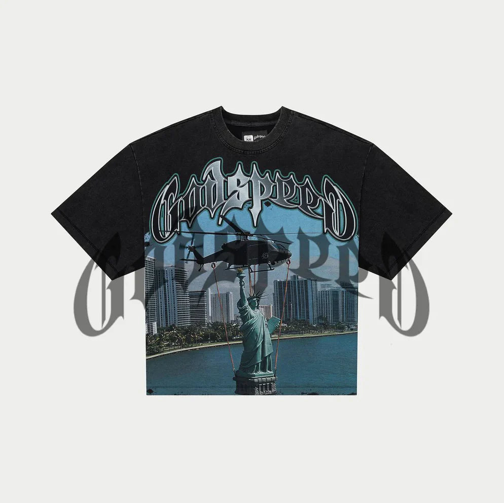 Godspeed JFK to MIA T-Shirt Black Wash