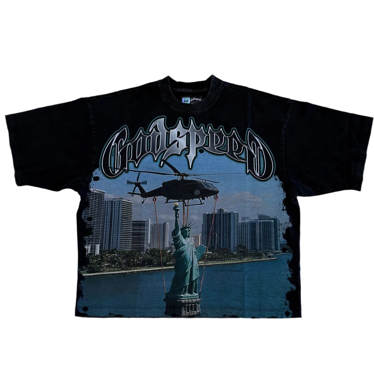 Godspeed JFK to MIA T-Shirt Black Wash
