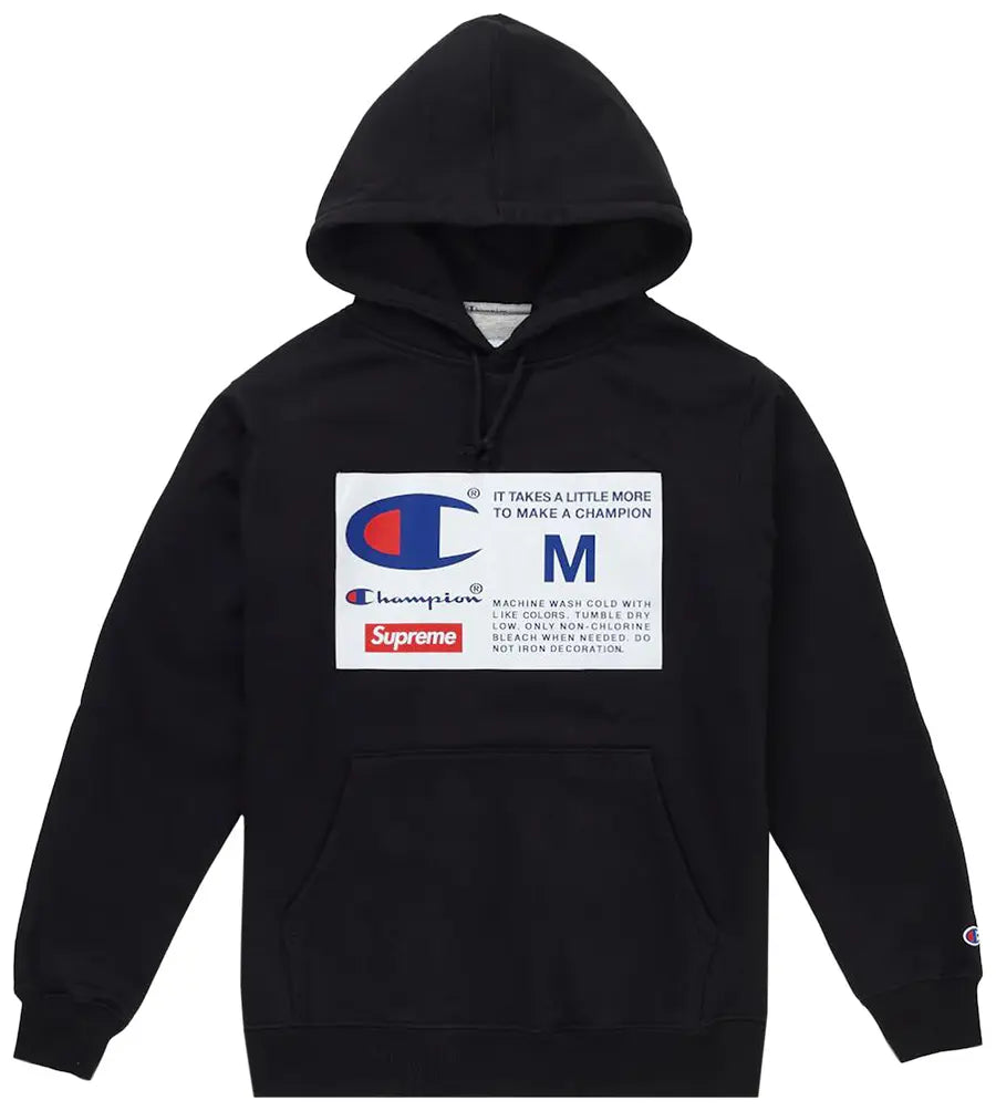 Supreme Champion Label Hooded Sweatshirt Black (2018)