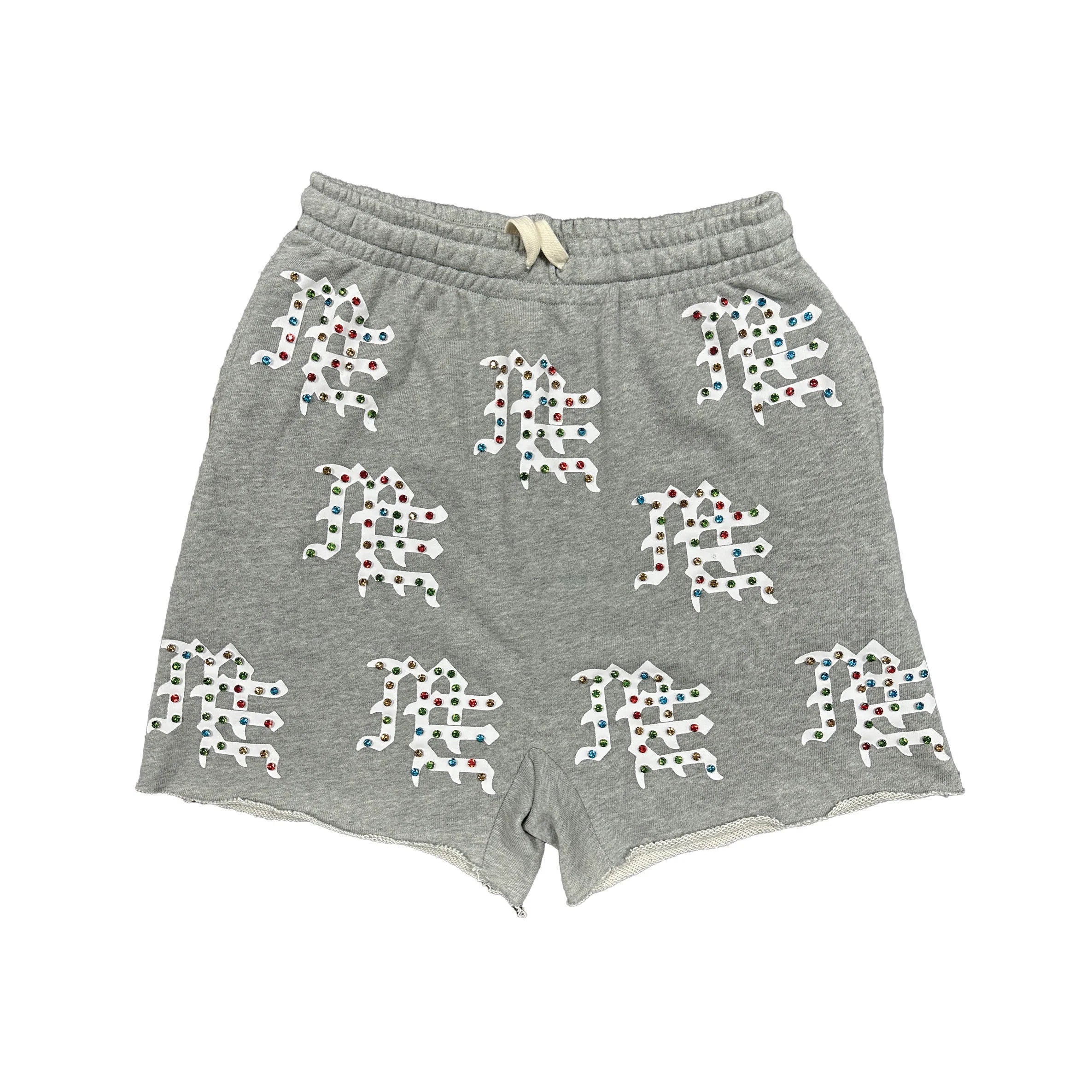 Mixed Emotion Grey "ME" Rhinestone Logo Shorts