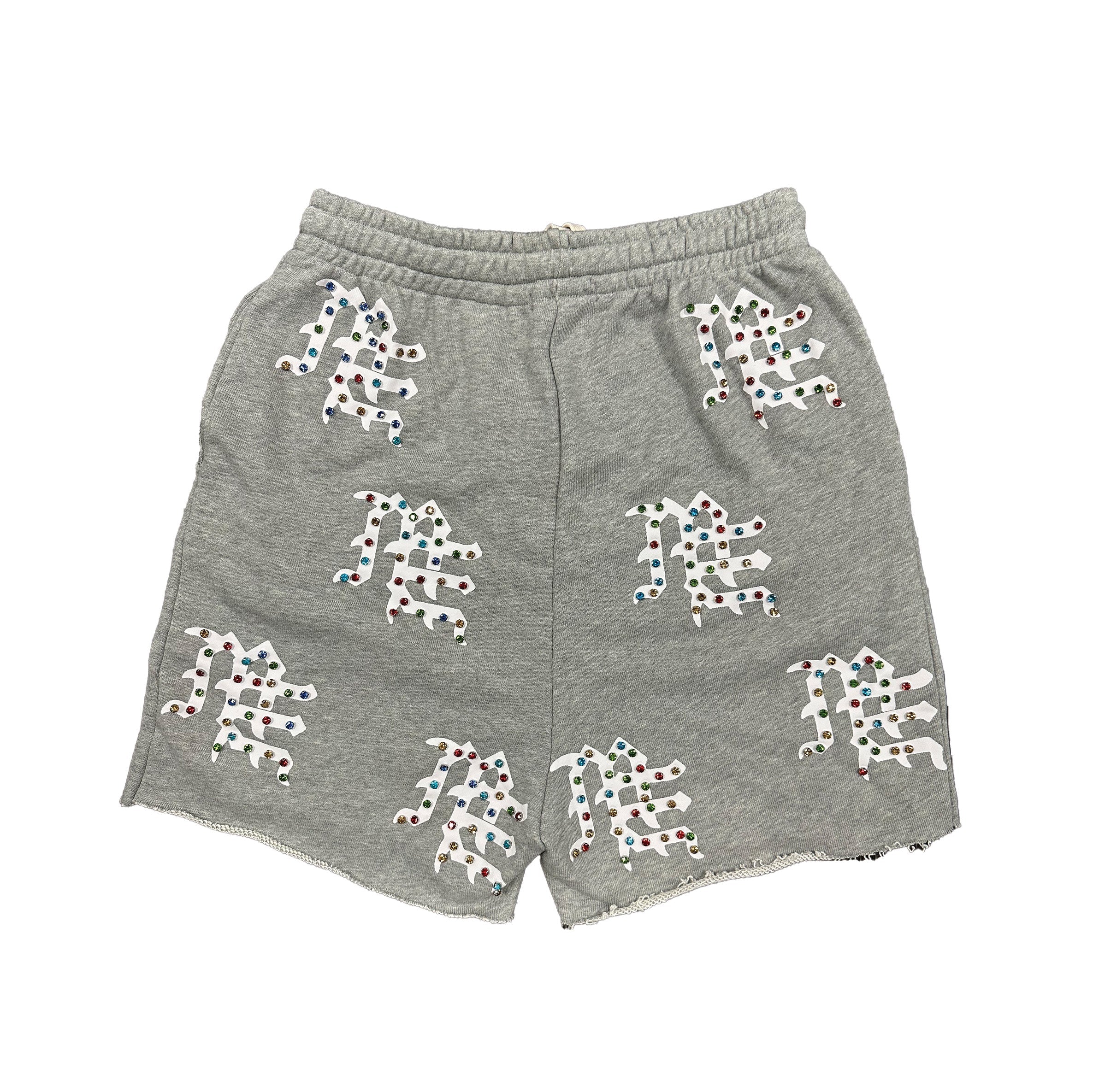 Mixed Emotion Grey "ME" Rhinestone Logo Shorts