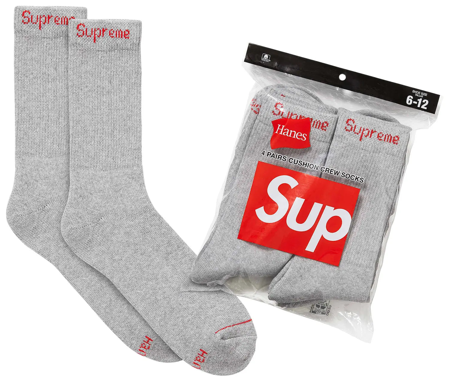 Supreme x Hanes Crew Socks (4 Pack) Heather Grey