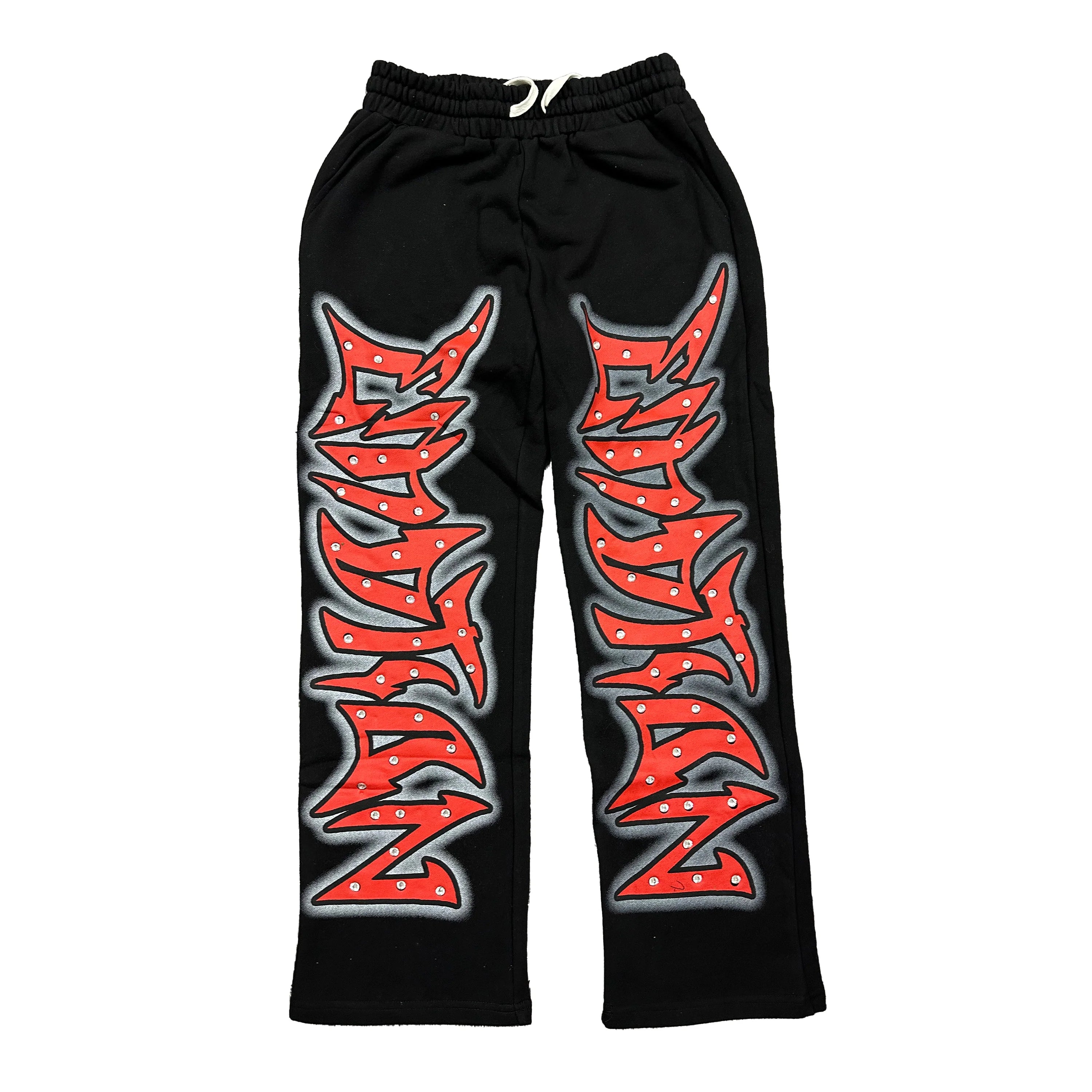Mixed Emotion Black Grafitti Rhinestone Sweatpants
