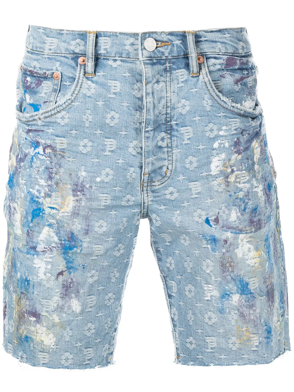 Purple Brand Paint Over Jacquard Monogram Shorts