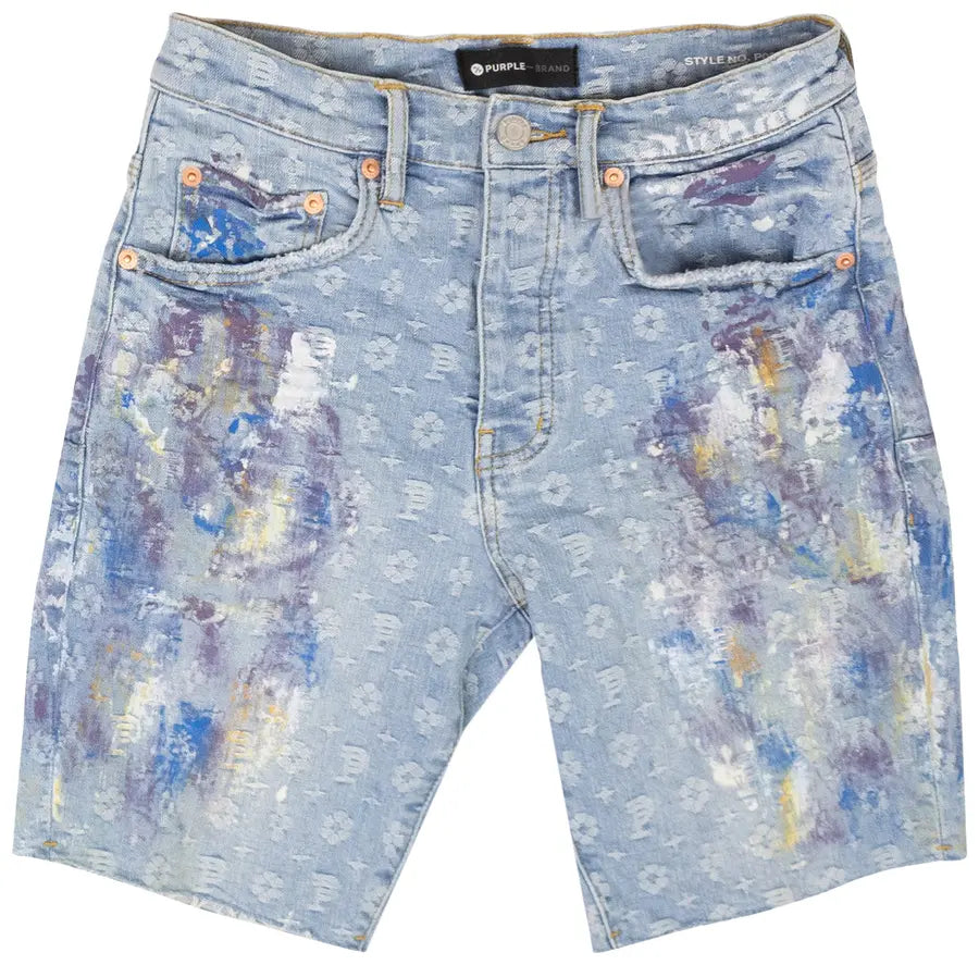 Purple Brand Paint Over Jacquard Monogram Shorts