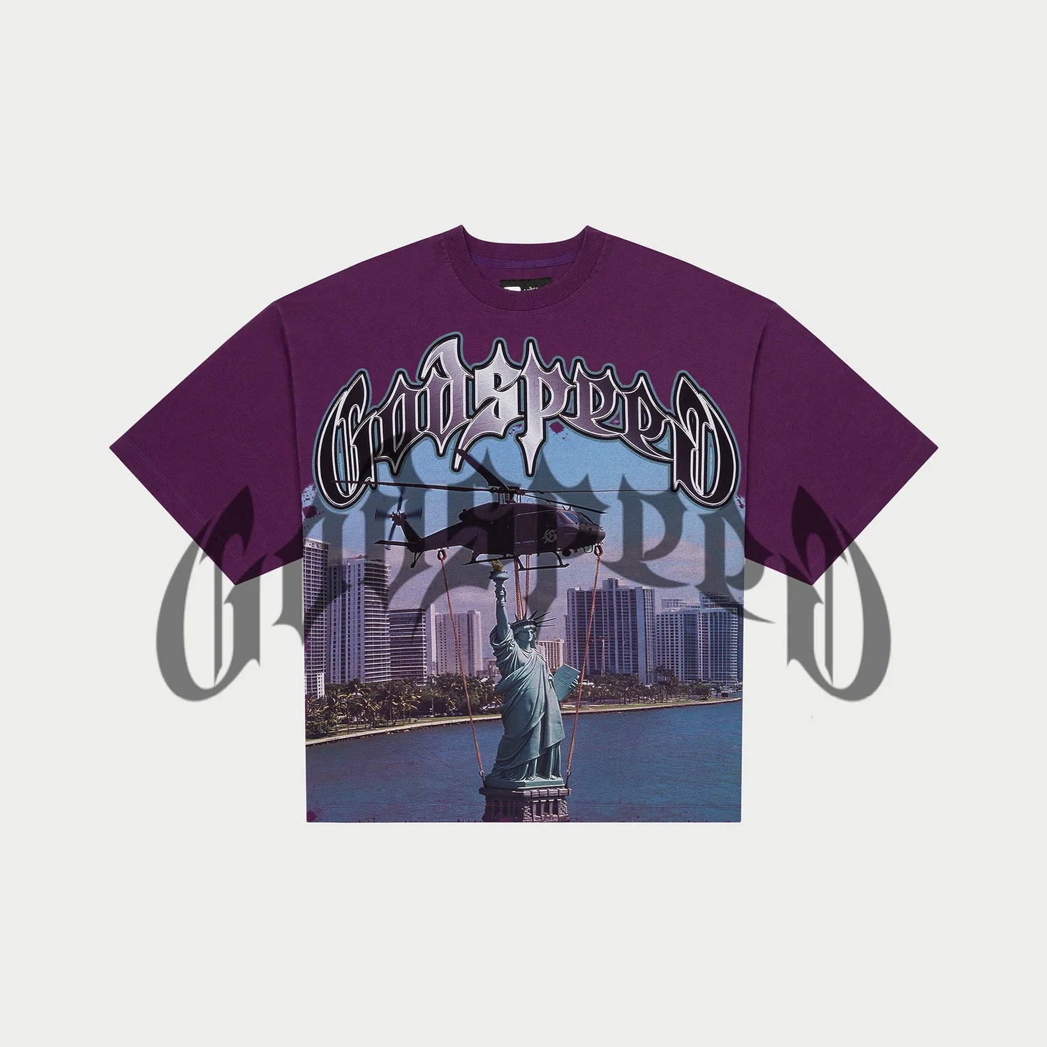 Godspeed JFK to MIA T-Shirt Purple Wash