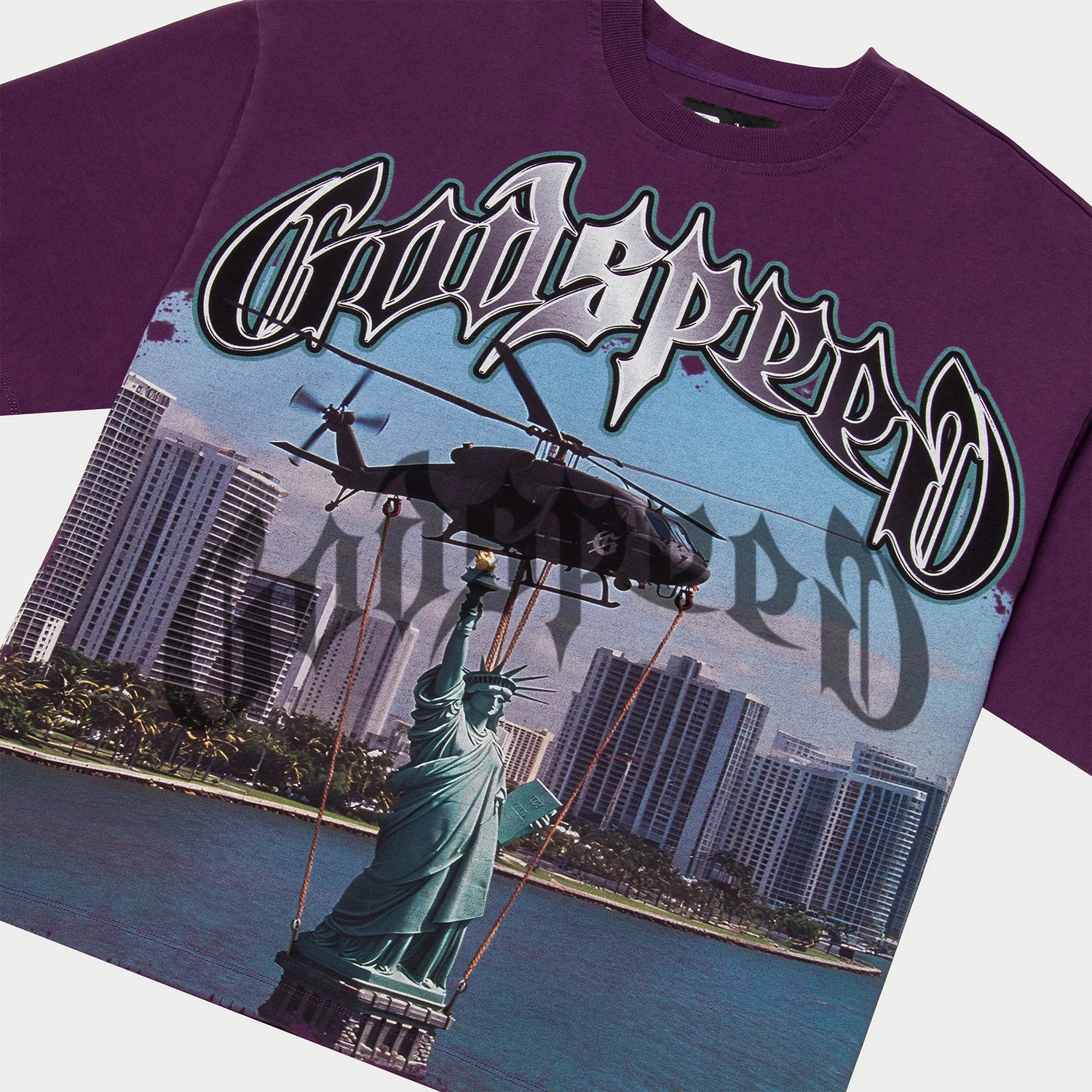 Godspeed JFK to MIA T-Shirt Purple Wash