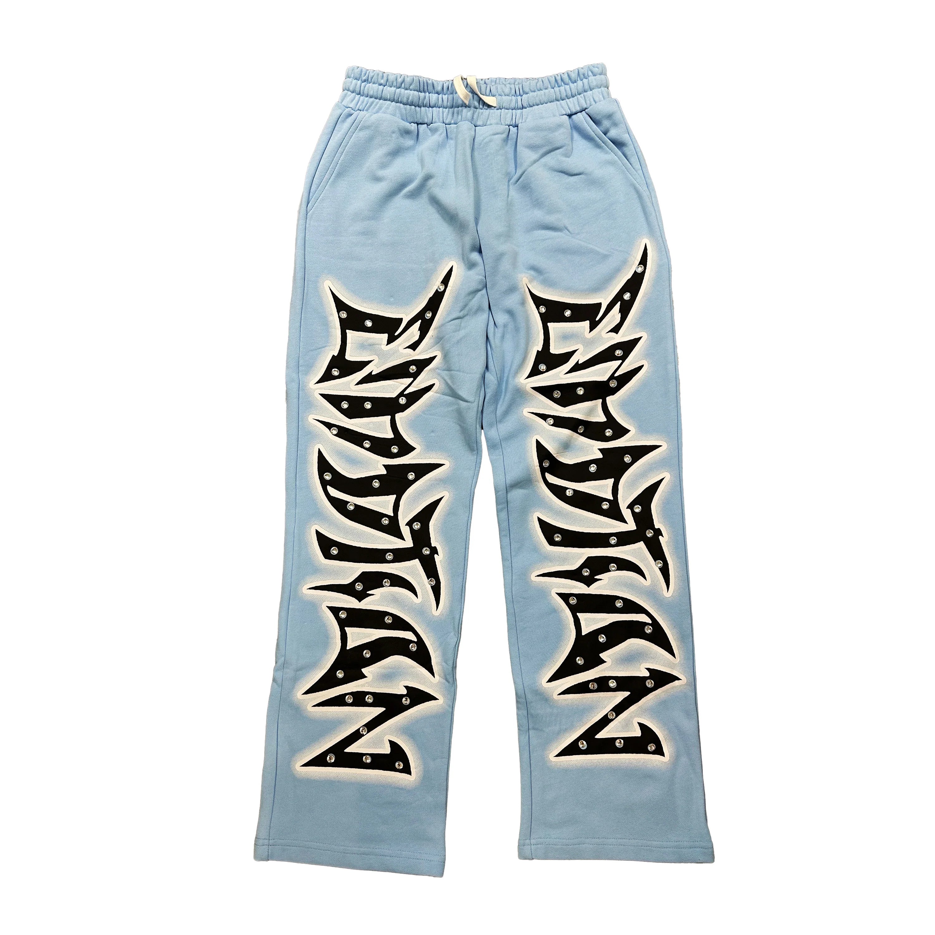 Mixed Emotion Blue Grafitti Rhinestone Sweatpants