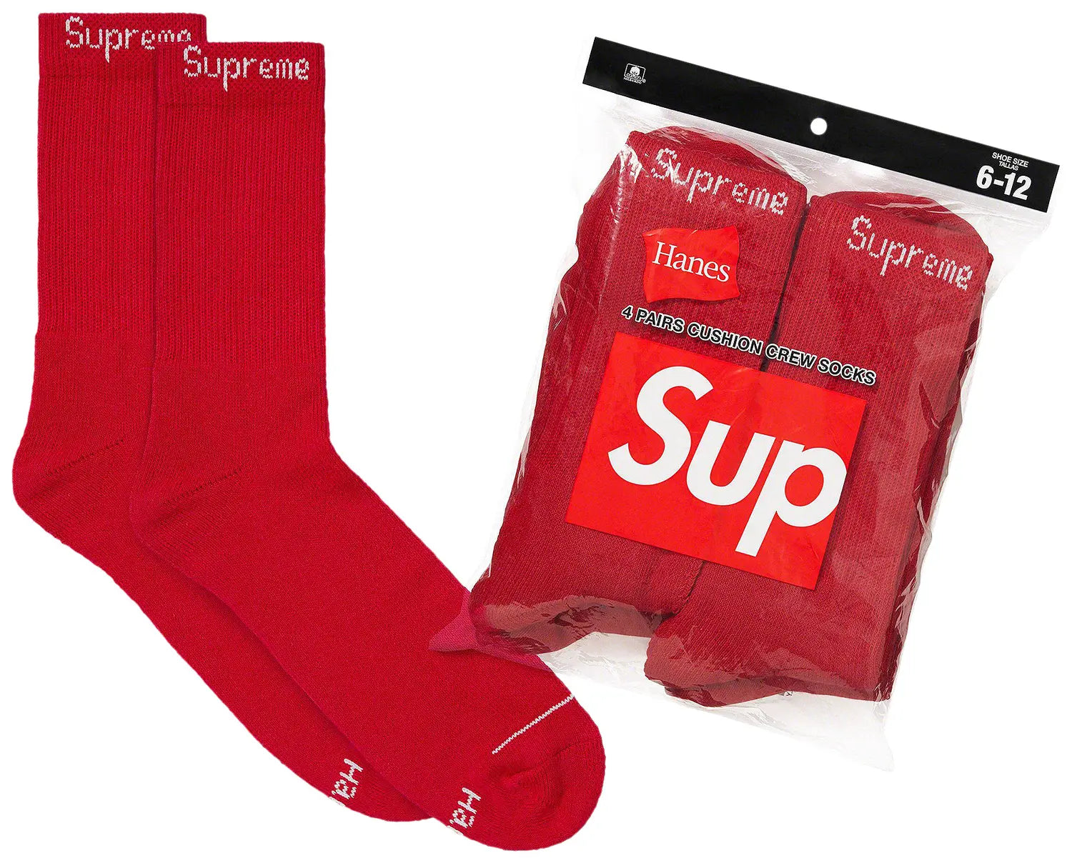 Supreme x Hanes Crew Socks (4 Pack) Red