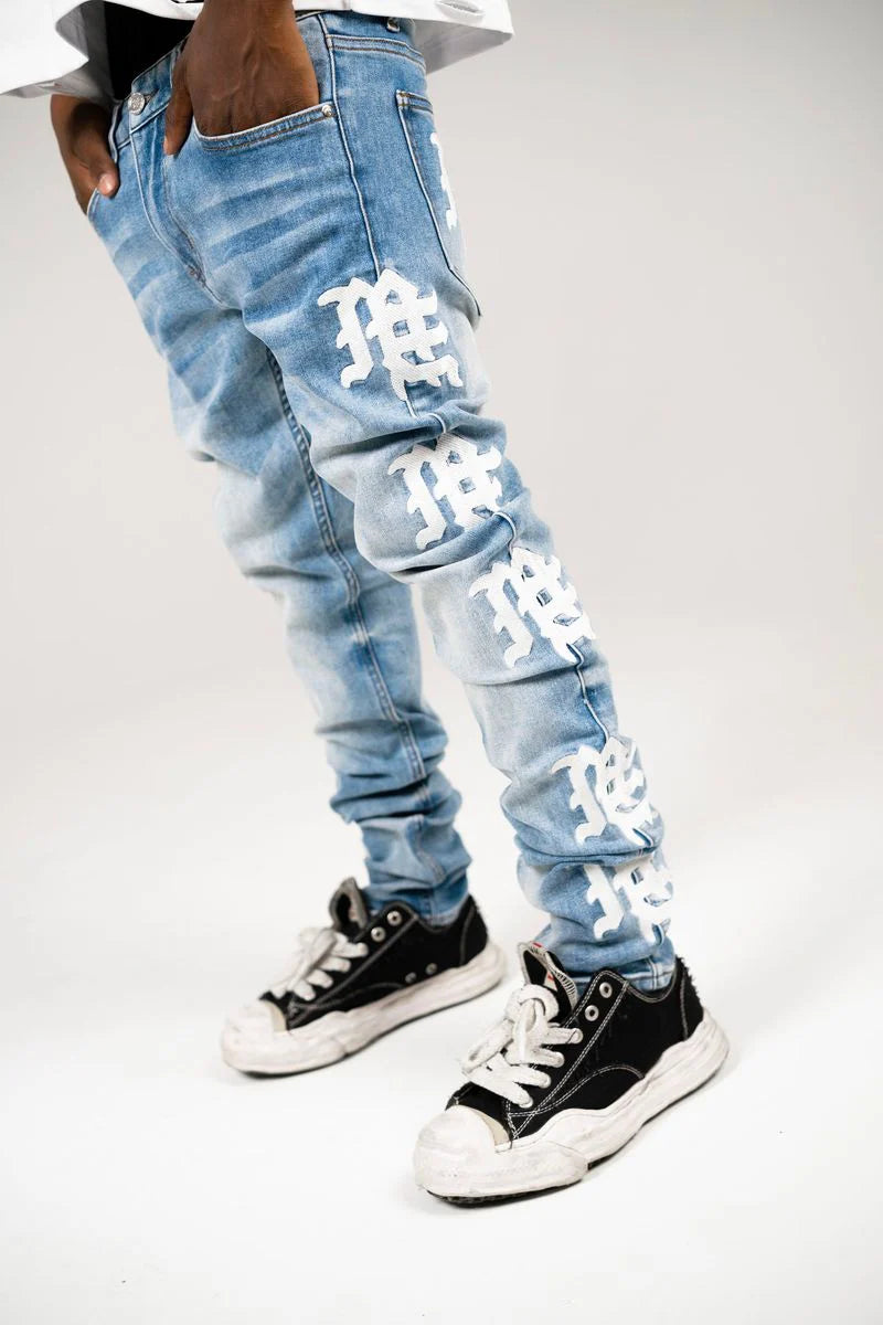 Mixed Emotion Monogram Denim Blue Wash Jean