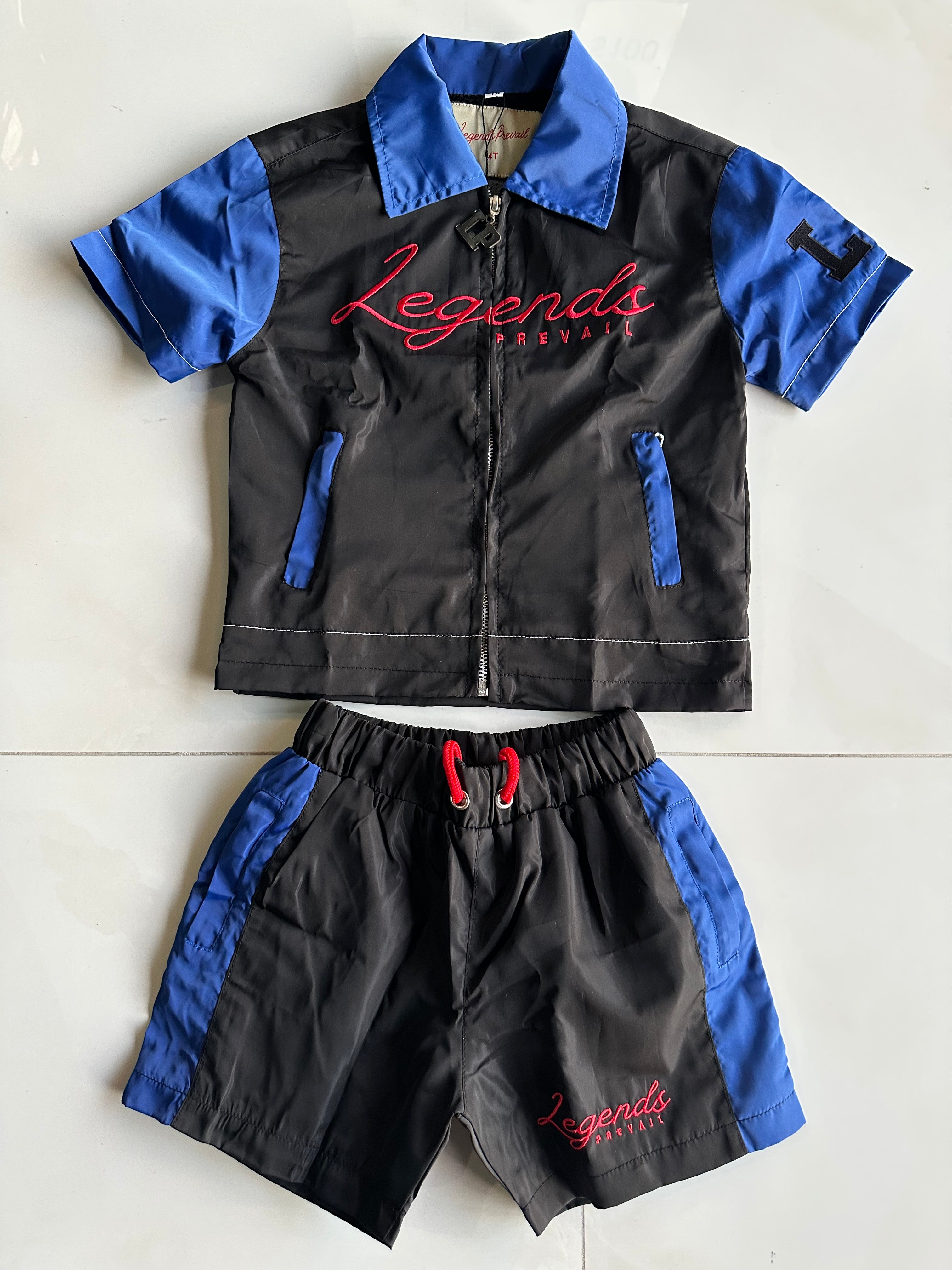 Legends Prevail Kids Short Sleeve Windbreaker Set In Blue/Red