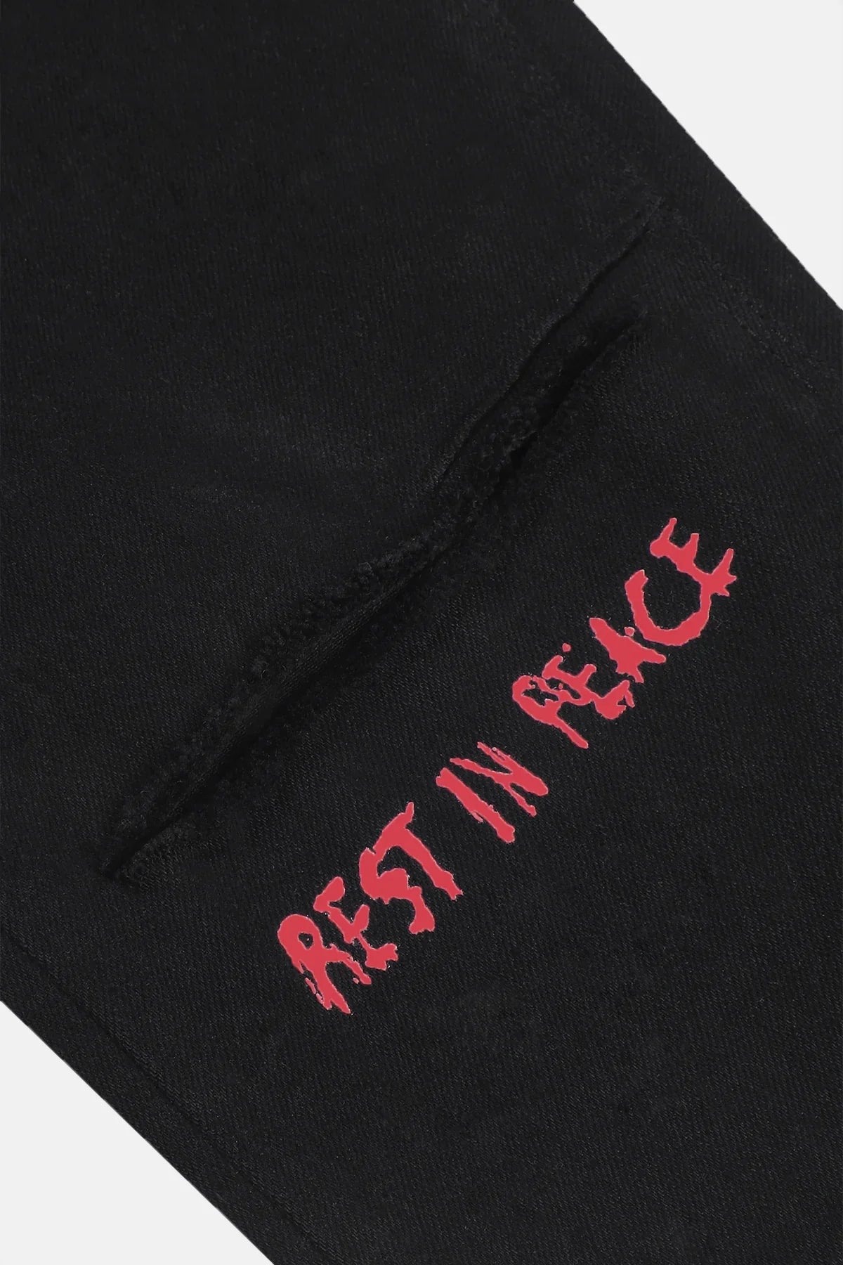 RTA Bryant Ripped Skinny Jean Black Red Rest In Peace