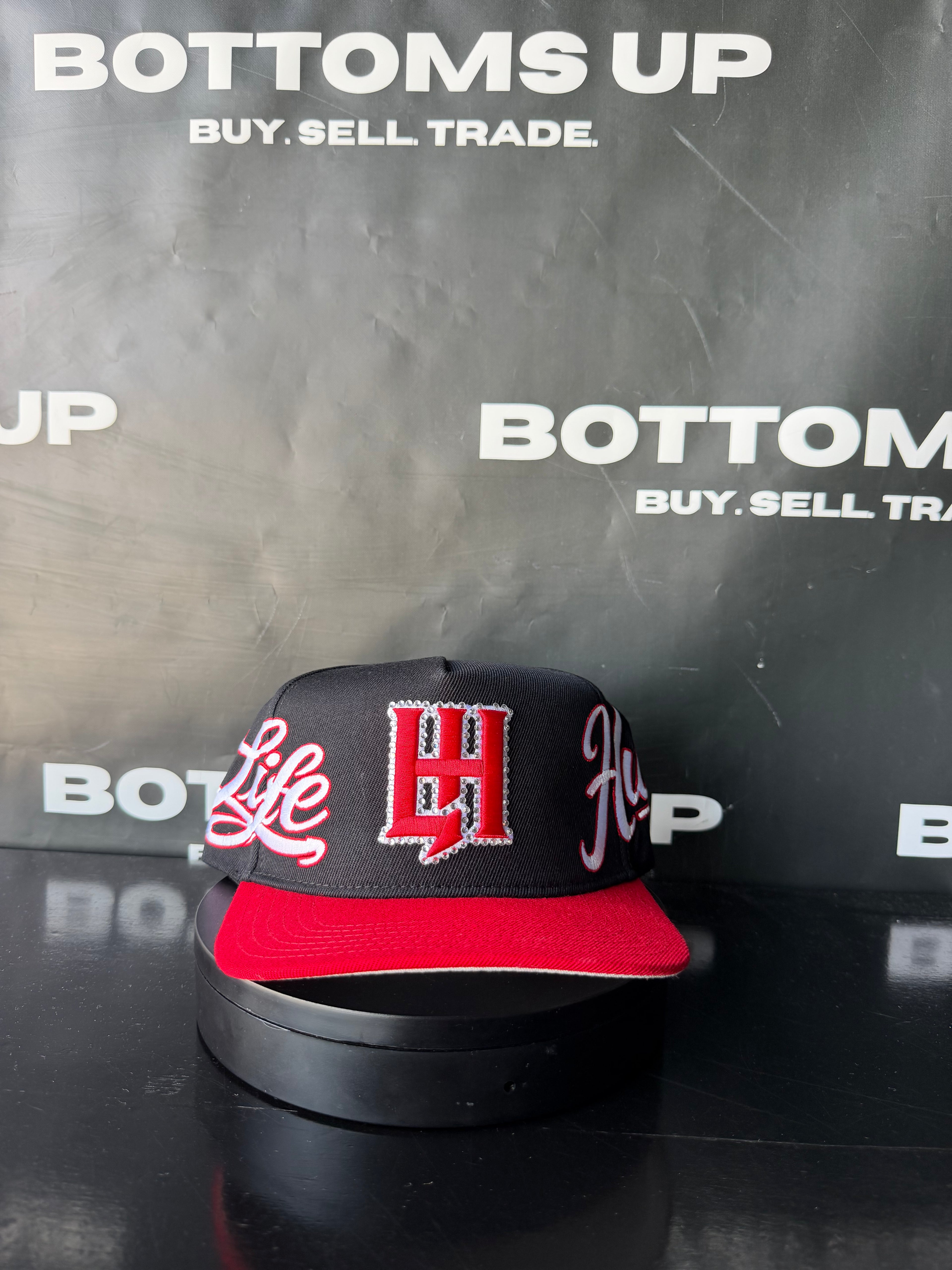 Life Hustlers Rhinestone Snapback Hat In Black/Red