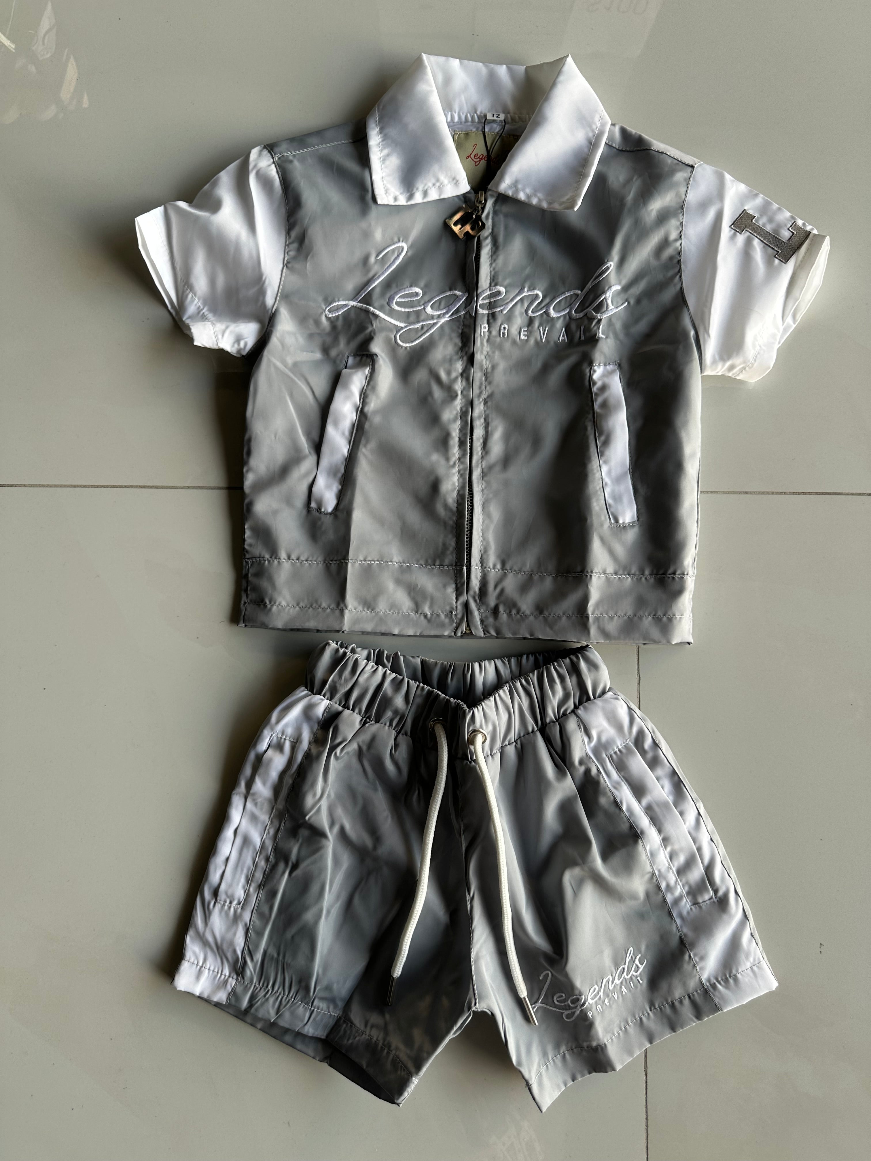 Legends Prevail Kids Short Sleeve Windbreaker Set In Grey/White