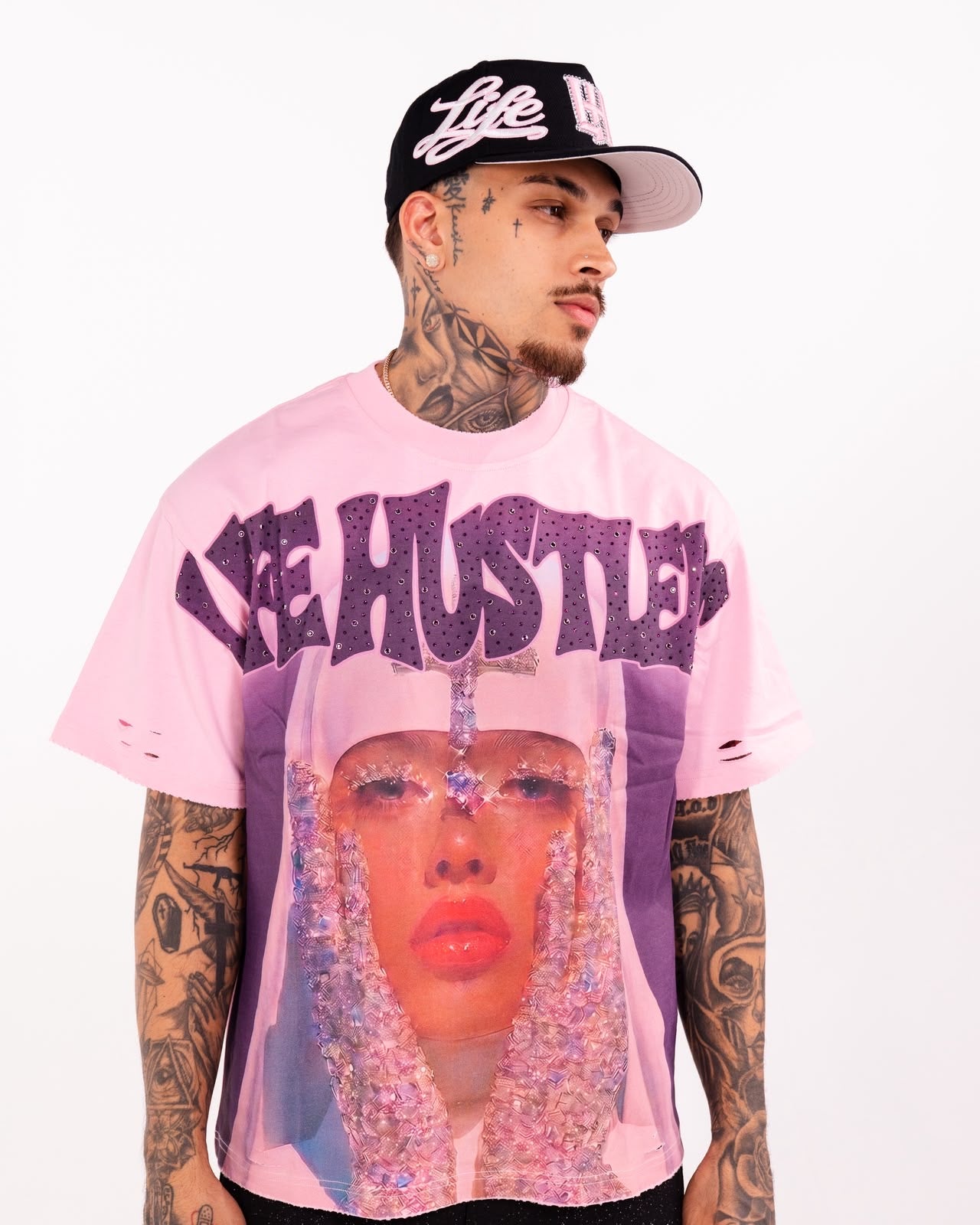 Life Hustlers Brand Crystal Tears T-Shirt In Pink