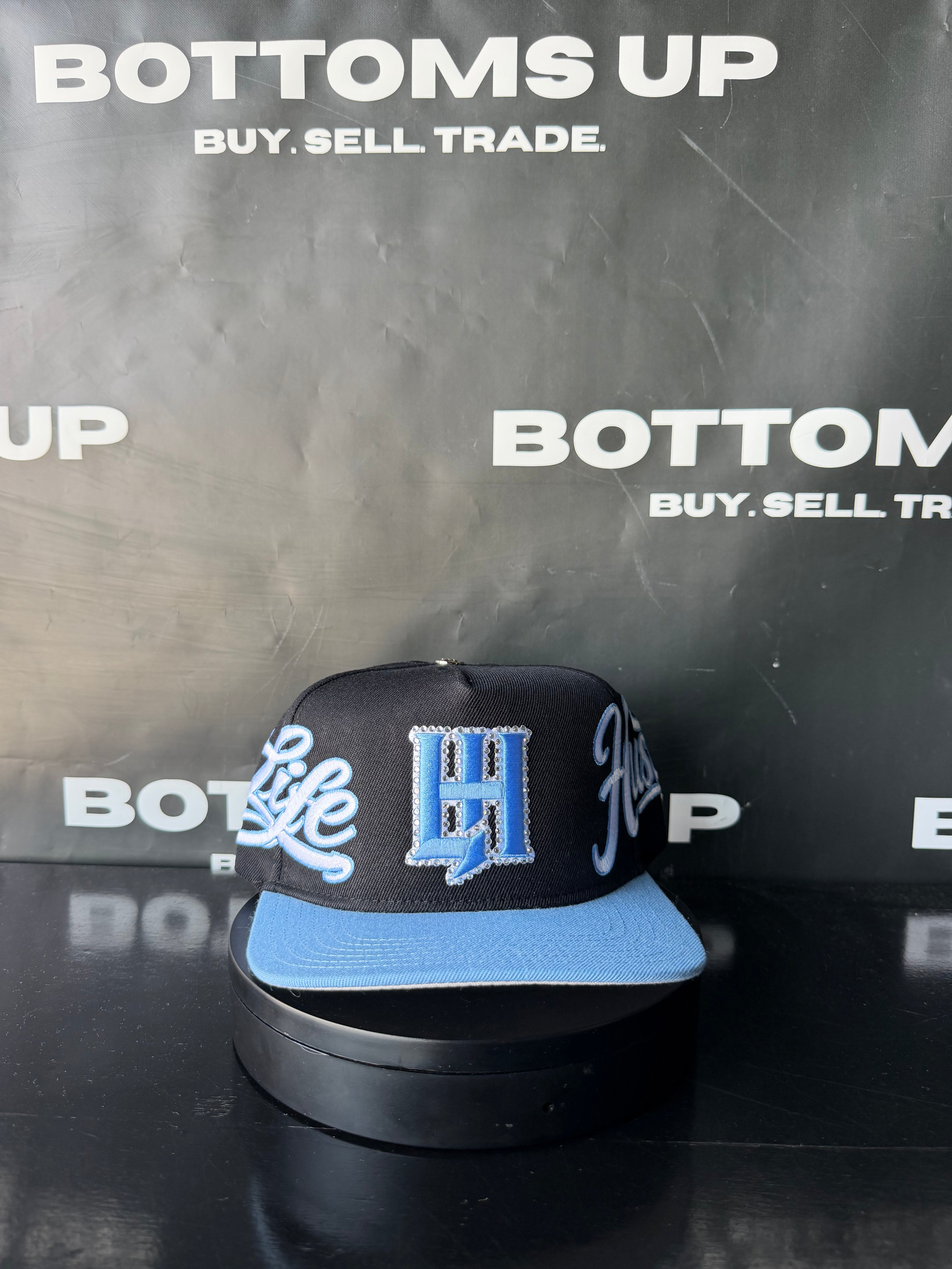 Life Hustlers Rhinestone Snapback Hat In UNC