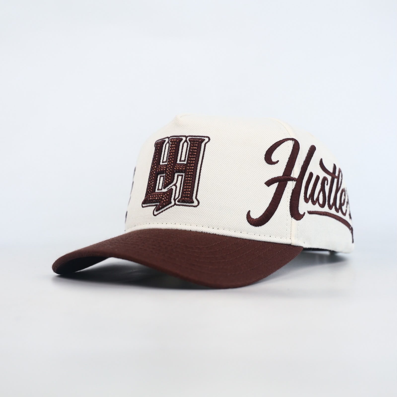 Life Hustlers Rhinestone Snapback Hat In Beige/Brown