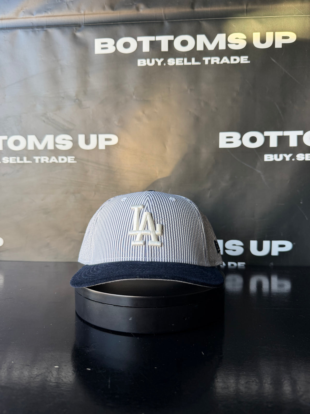 New Era LA Dodgers Seersucker Pinstripe 59FIFTY Low Profile Fitted Hat - Blue & White