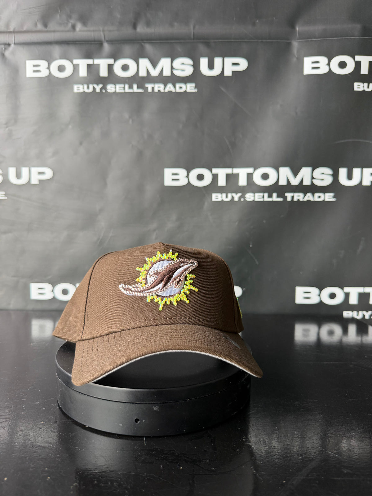 New Era 9Forty Snapback: Miami Dolphins Hat Customized With Colorful stones In Brown