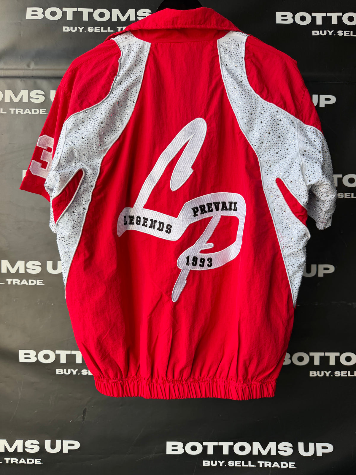 Legends Prevail Short Sleeve Windbreaker Set In Red / White With Rhinestone