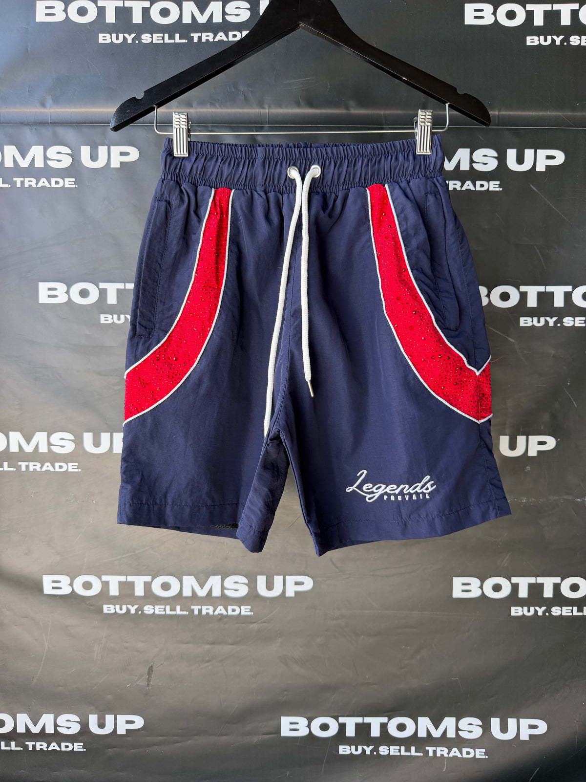 Legends Prevail Short Sleeve Windbreaker Set In Navy Blue / Red With Rhinestone