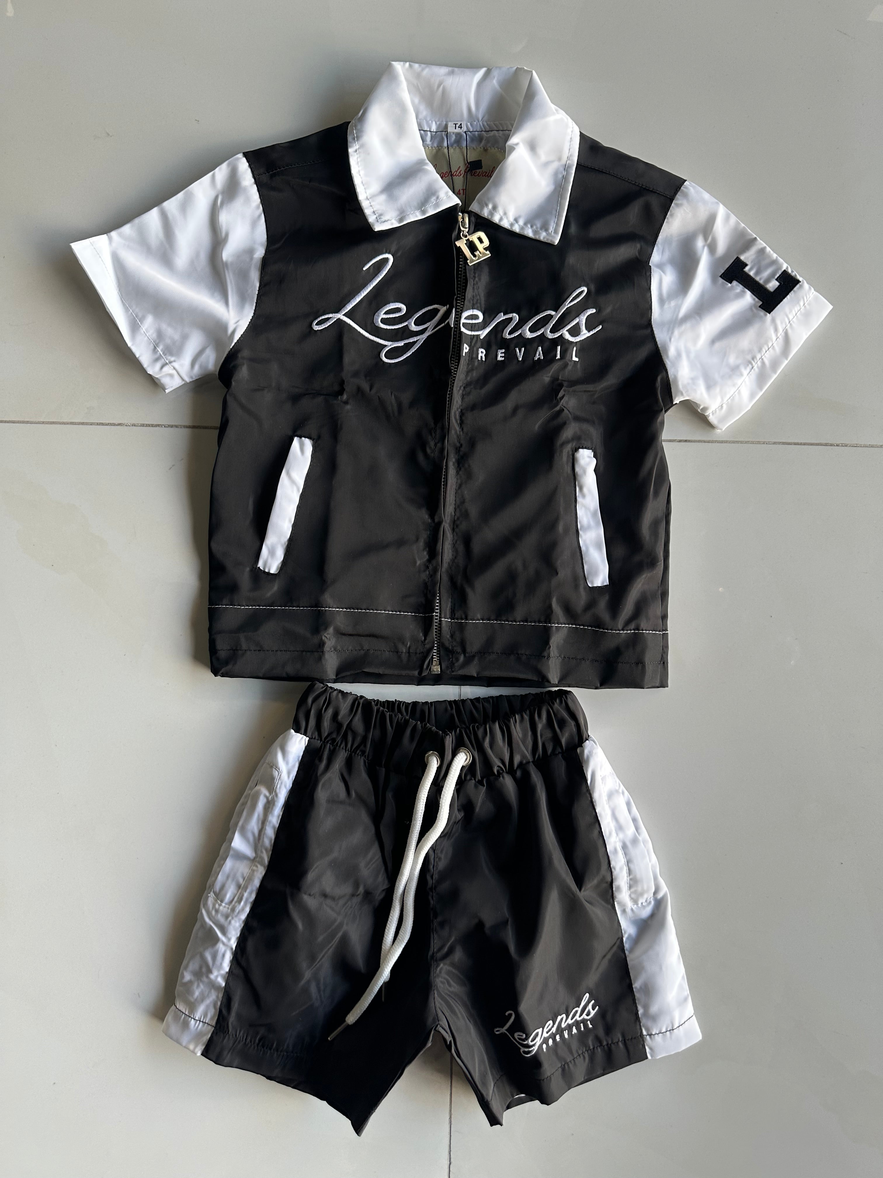 Legends Prevail Kids Short Sleeve Windbreaker Set In Black/White