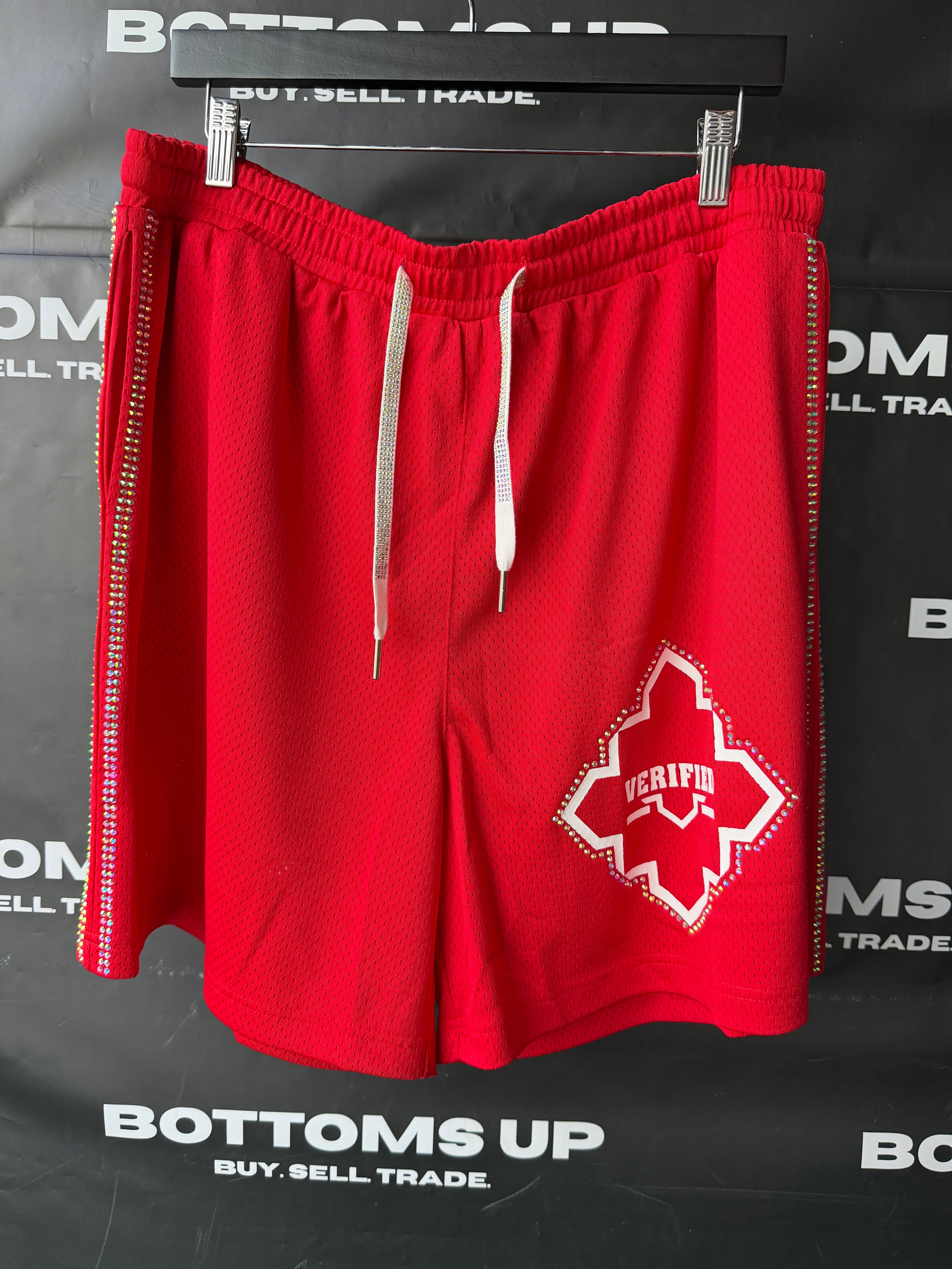 Verified Star Signature Shorts With Rhinestones In Red