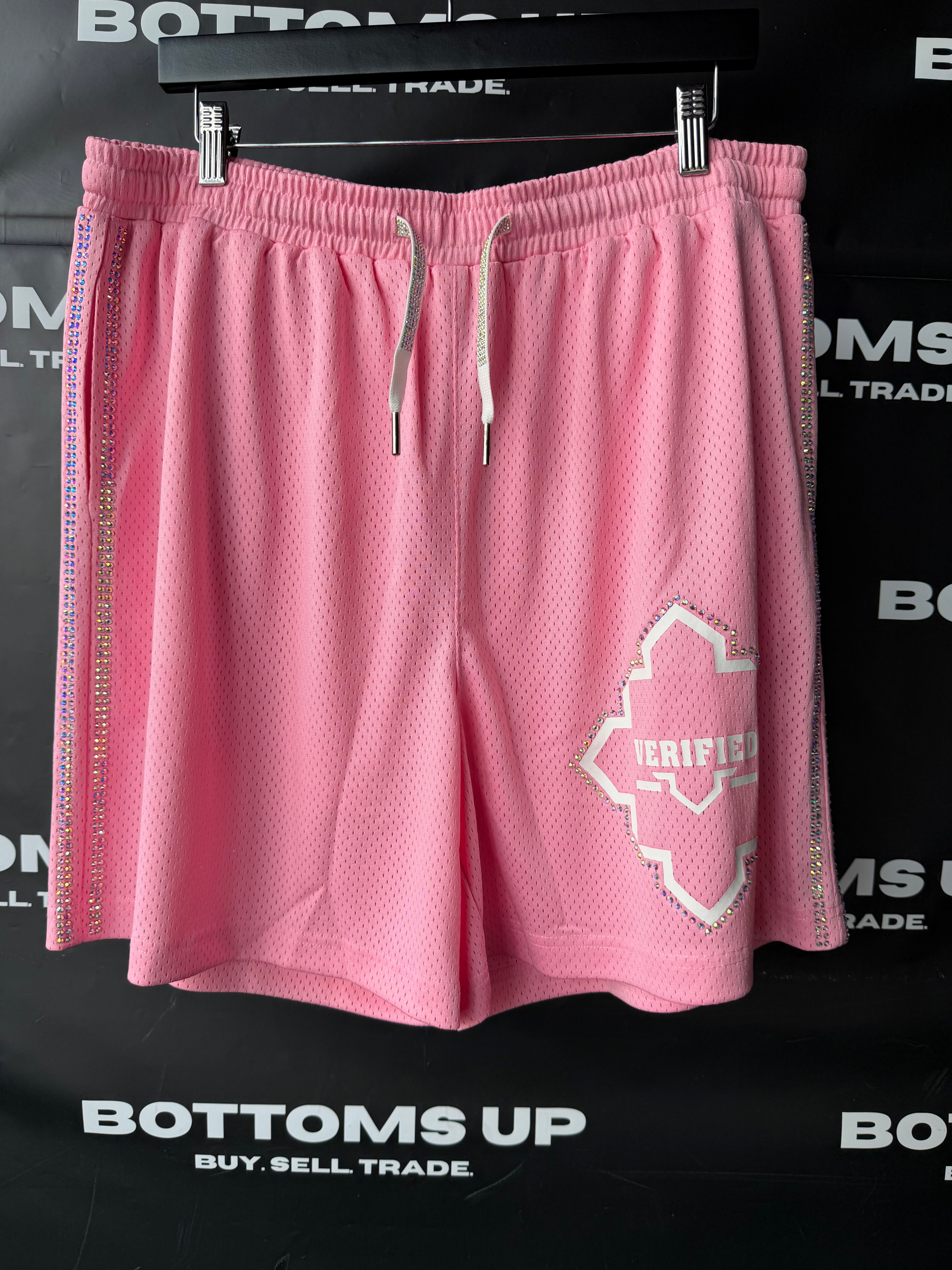 Verified Star Signature Shorts With Rhinestones In Pink