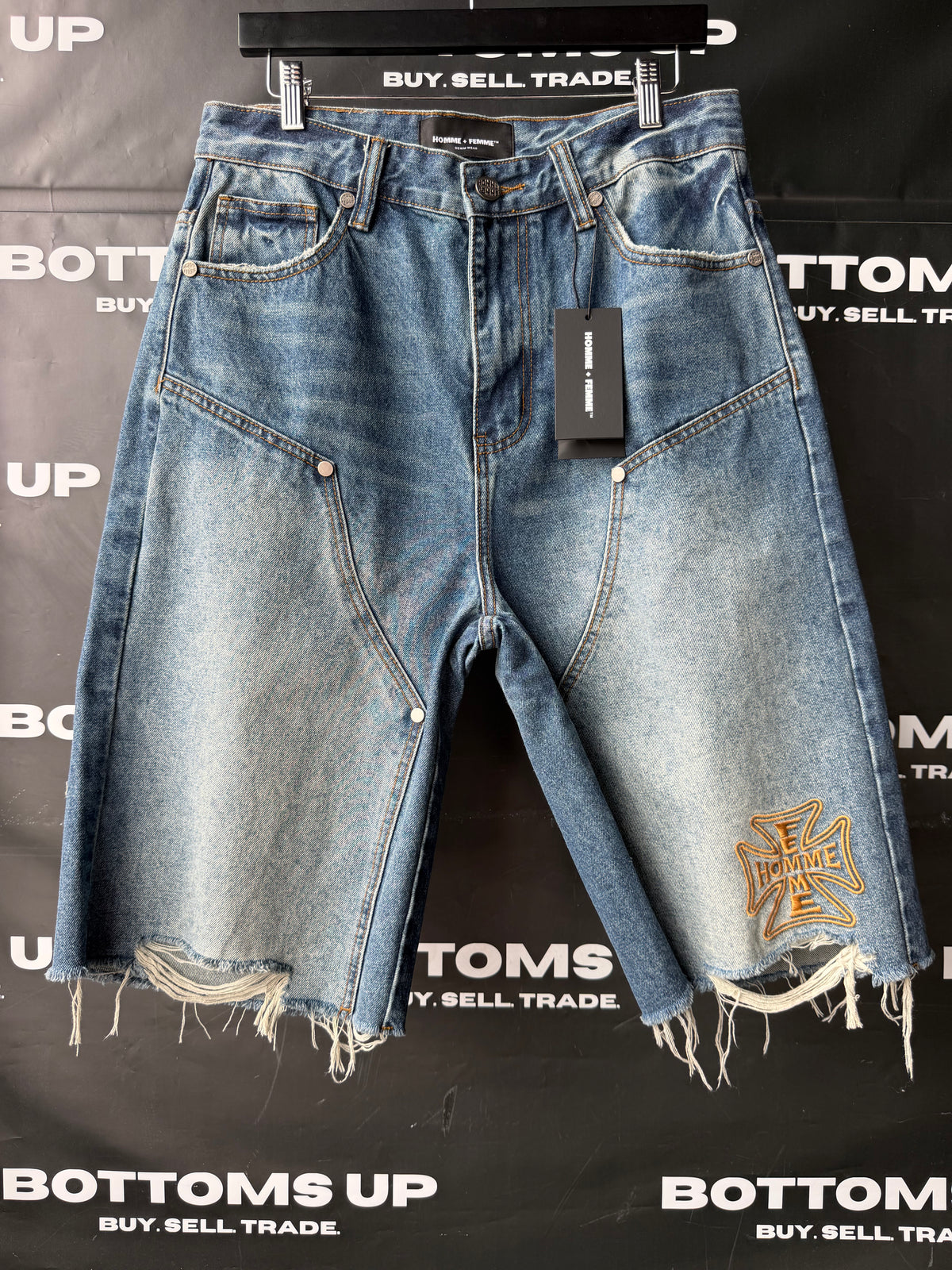 Homme + Femme Maison Crest Denim Shorts In Blue