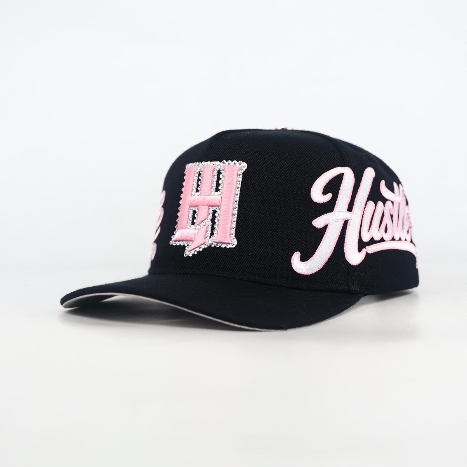 Life Hustlers Rhinestone Snapback Hat In Black/Pink