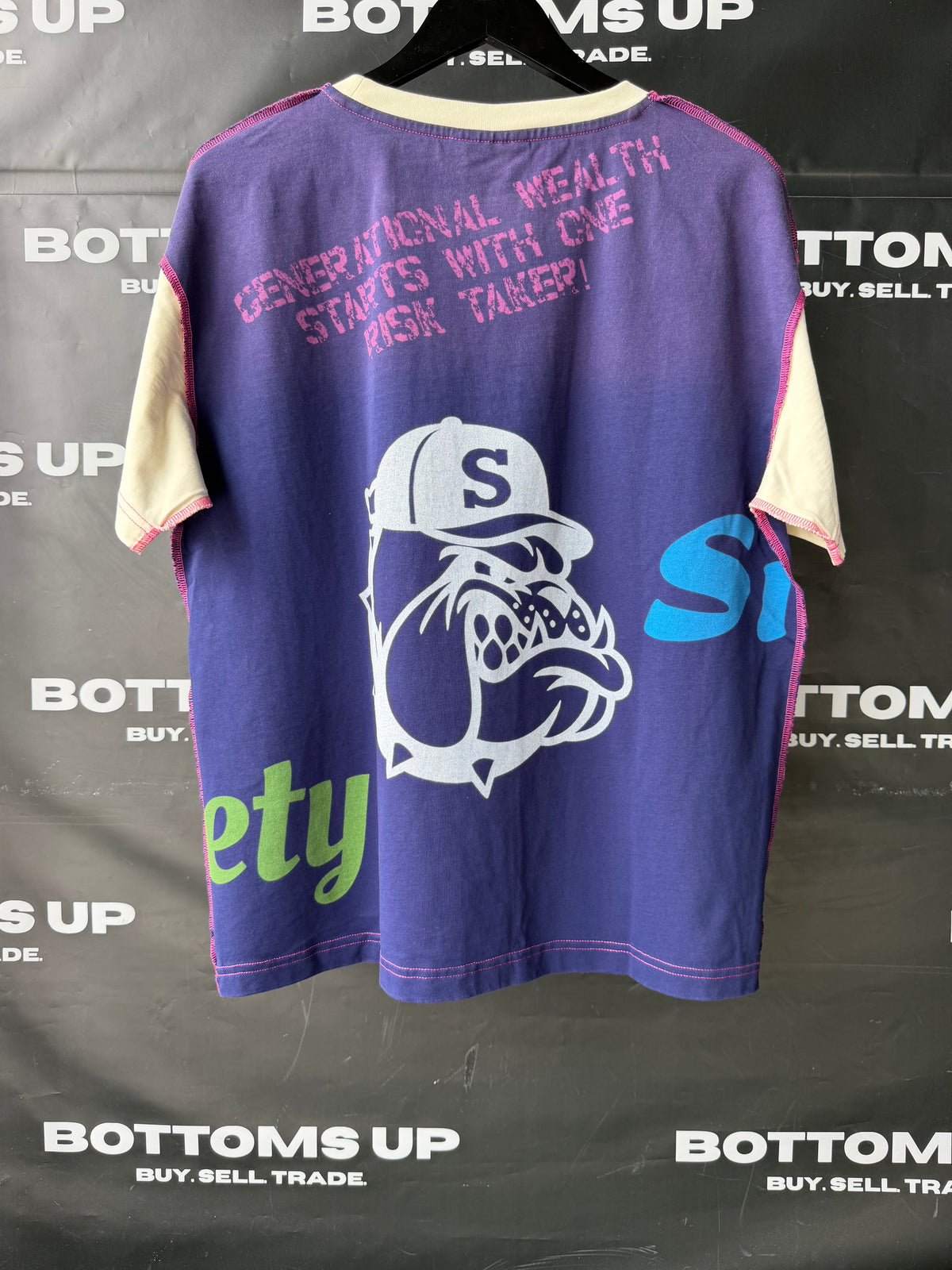 Sixth Society Pink Stitch Short Sleeve T-Shirt In Navy / Ice Cream