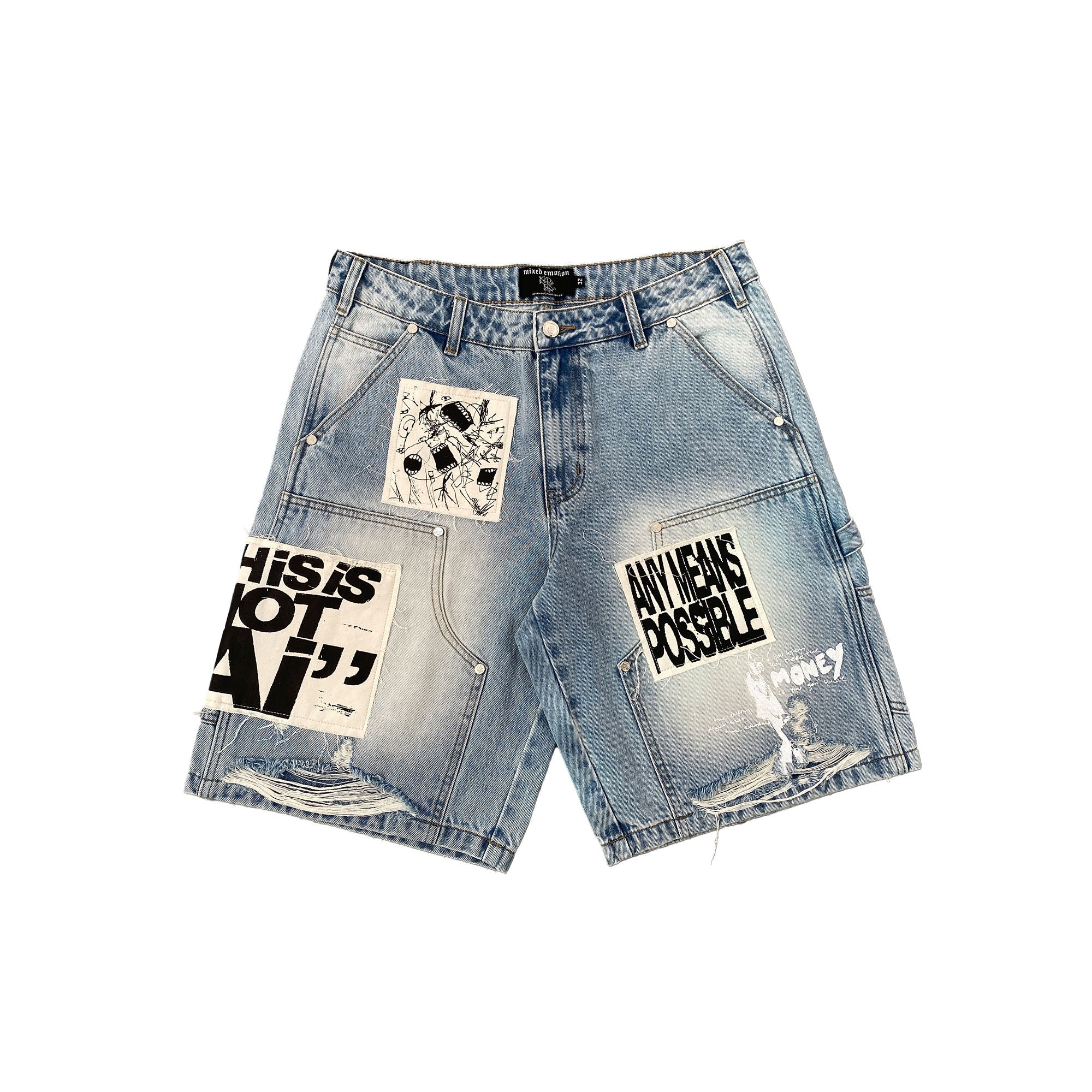 Mixd Emotion Blue “AI” Denim Shorts