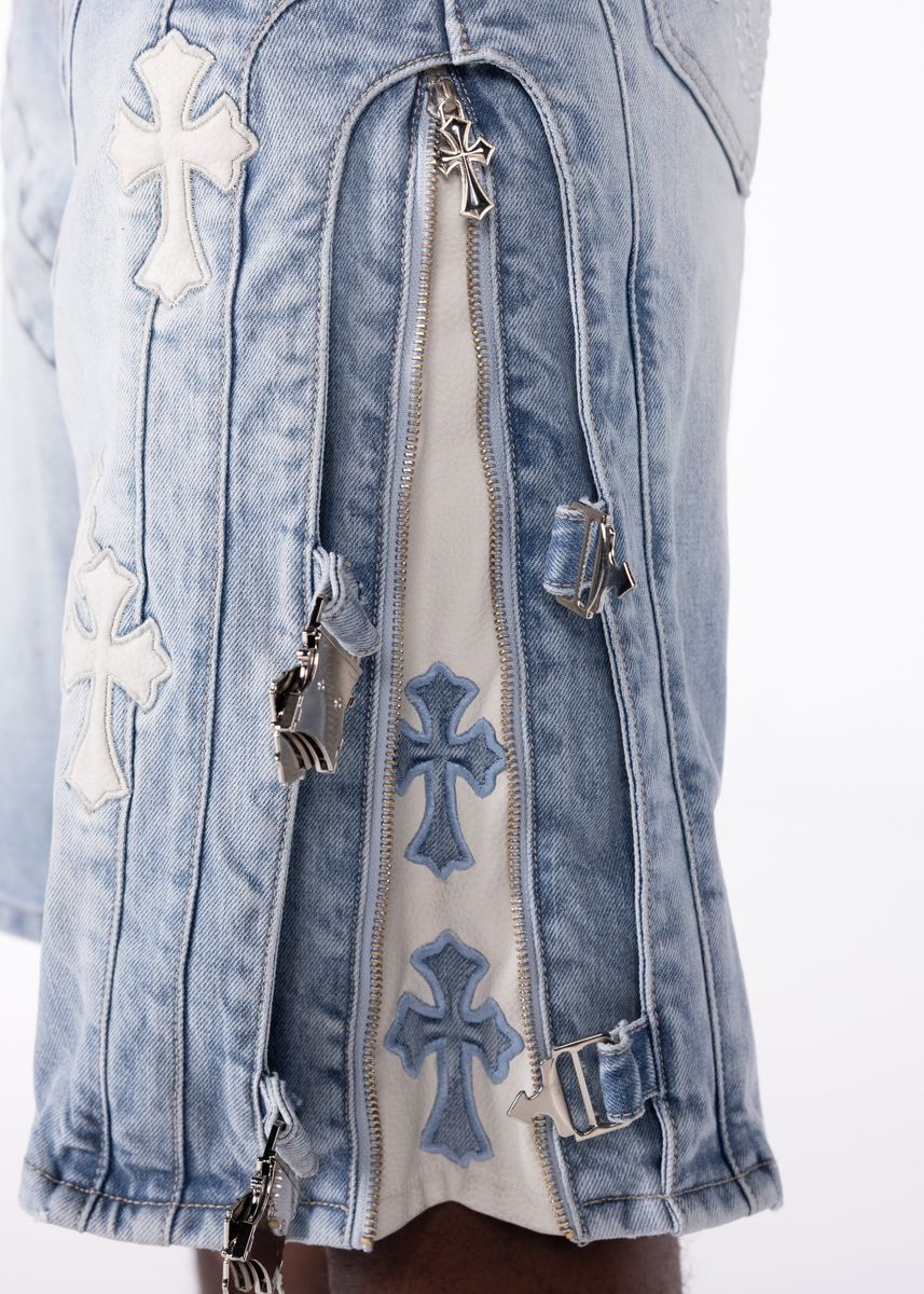 Guapi Aqua Blue Cross Buckle Shorts