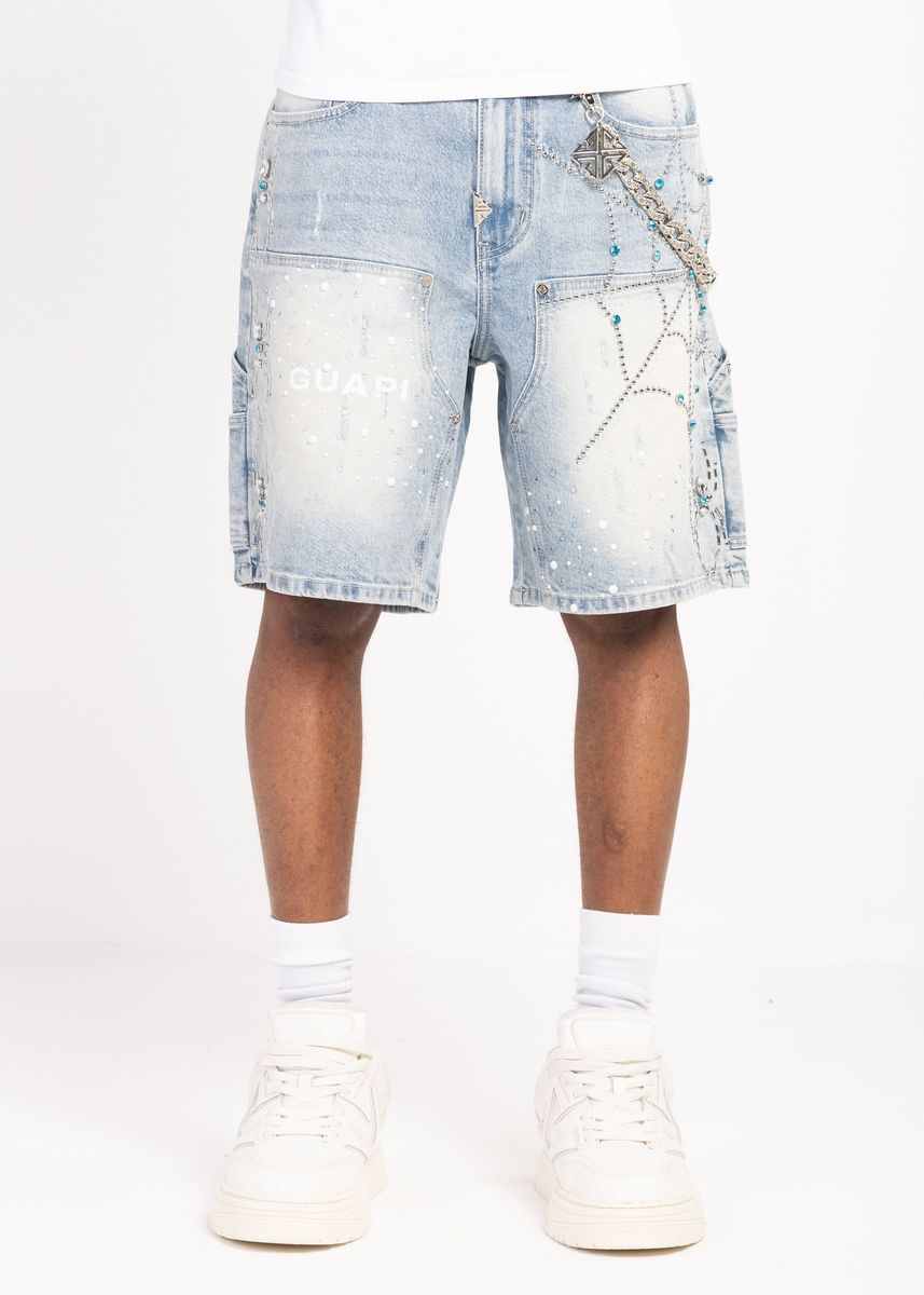 Guapi Aqua Blue Spider Denim Shorts