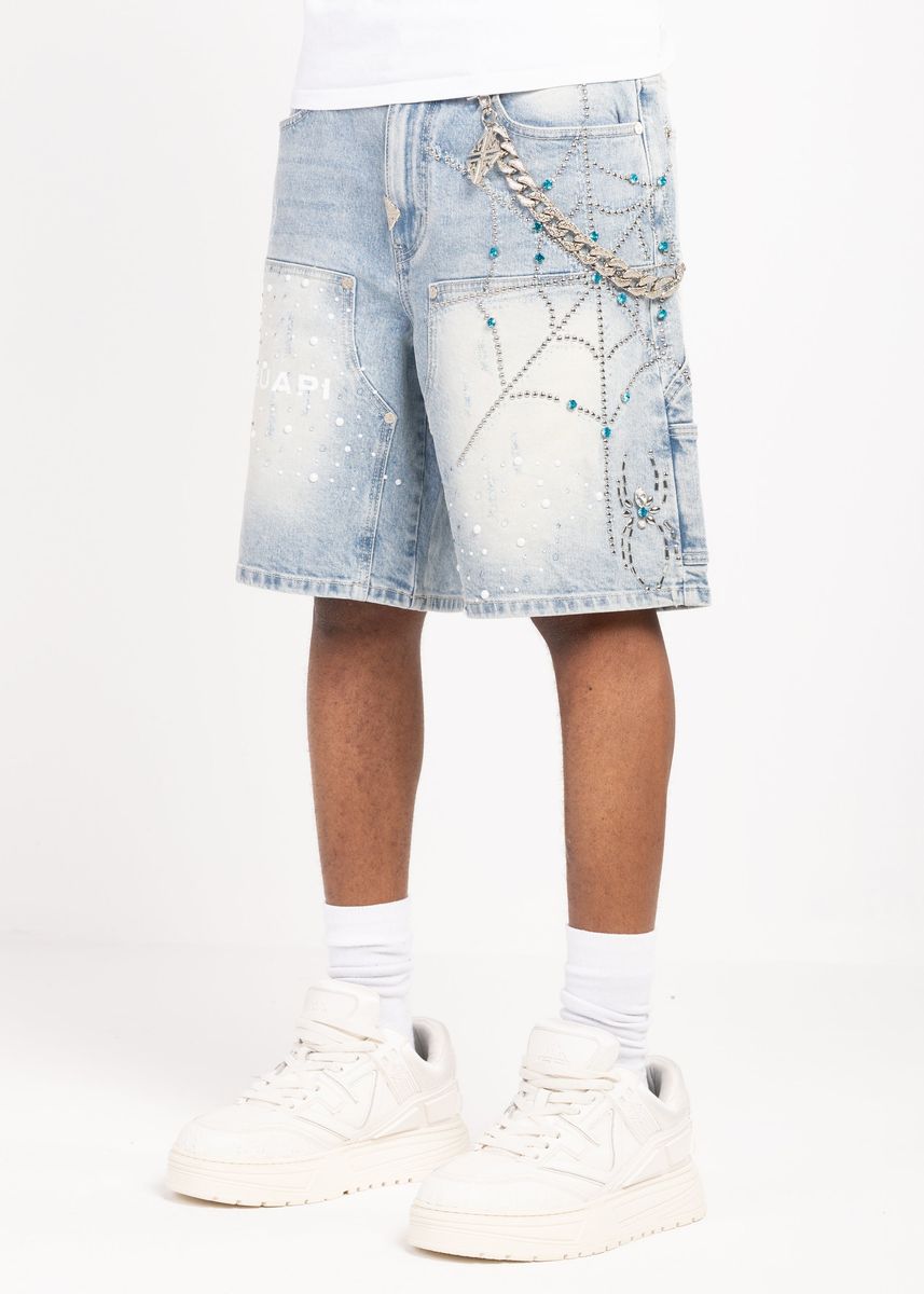 Guapi Aqua Blue Spider Denim Shorts
