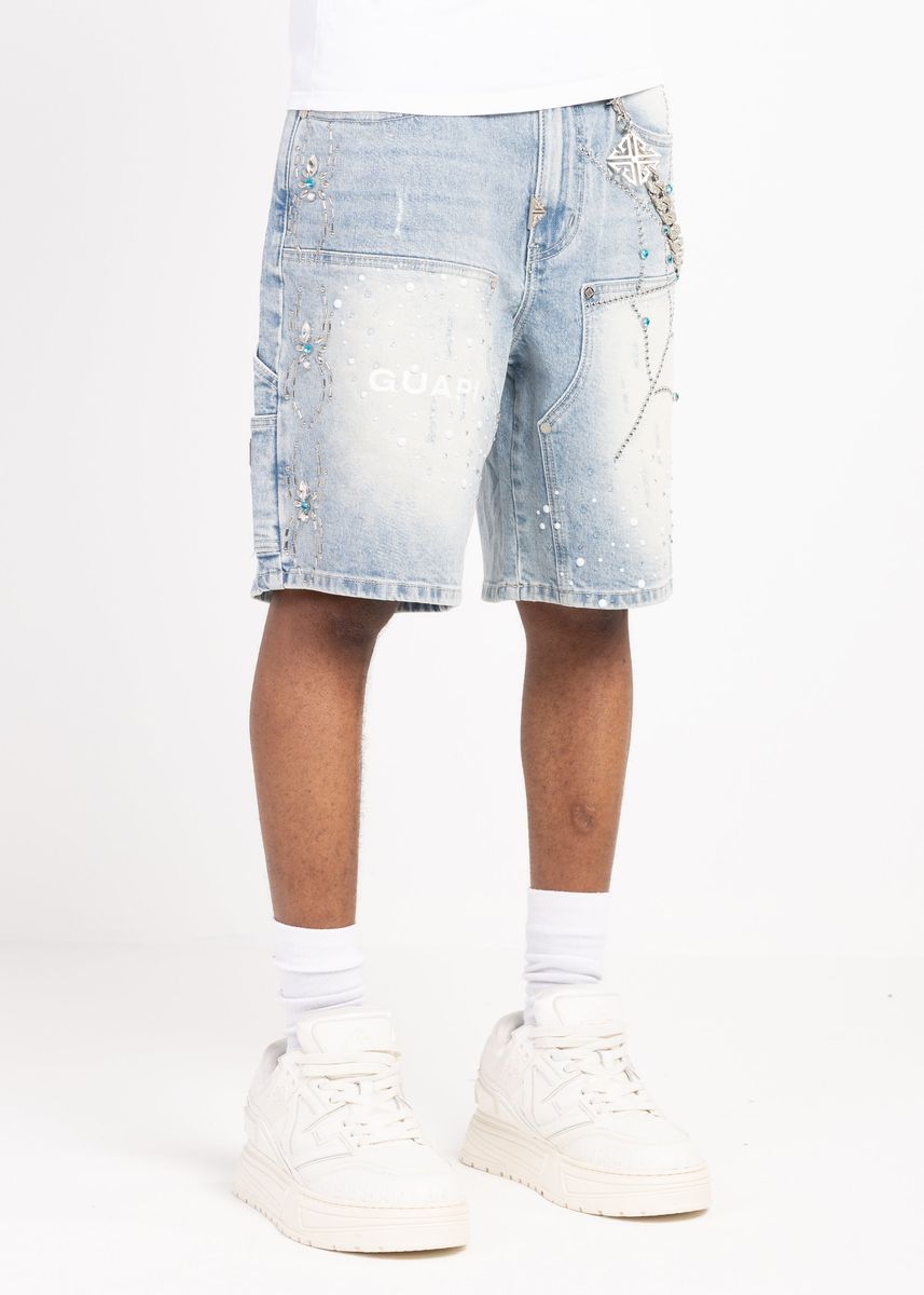 Guapi Aqua Blue Spider Denim Shorts