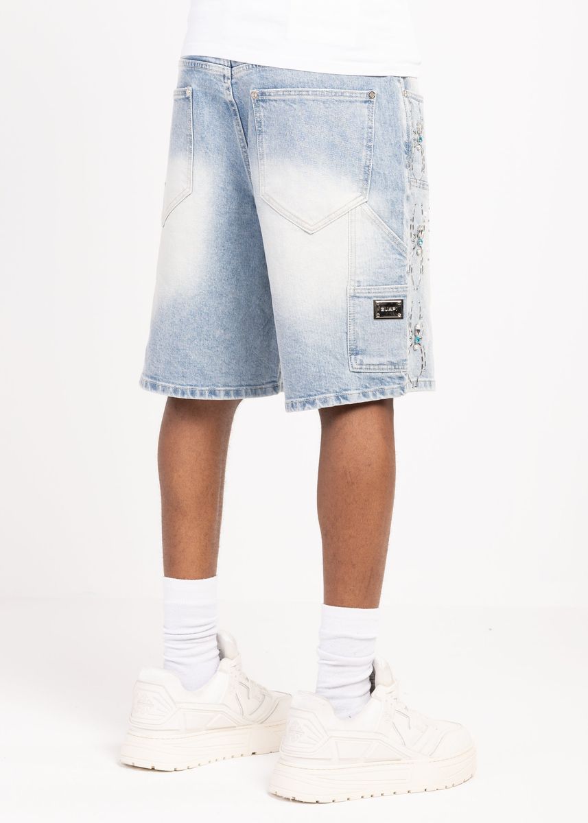 Guapi Aqua Blue Spider Denim Shorts