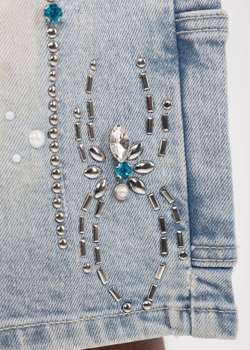 Guapi Aqua Blue Spider Denim Shorts