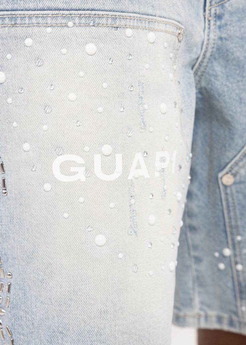 Guapi Aqua Blue Spider Denim Shorts