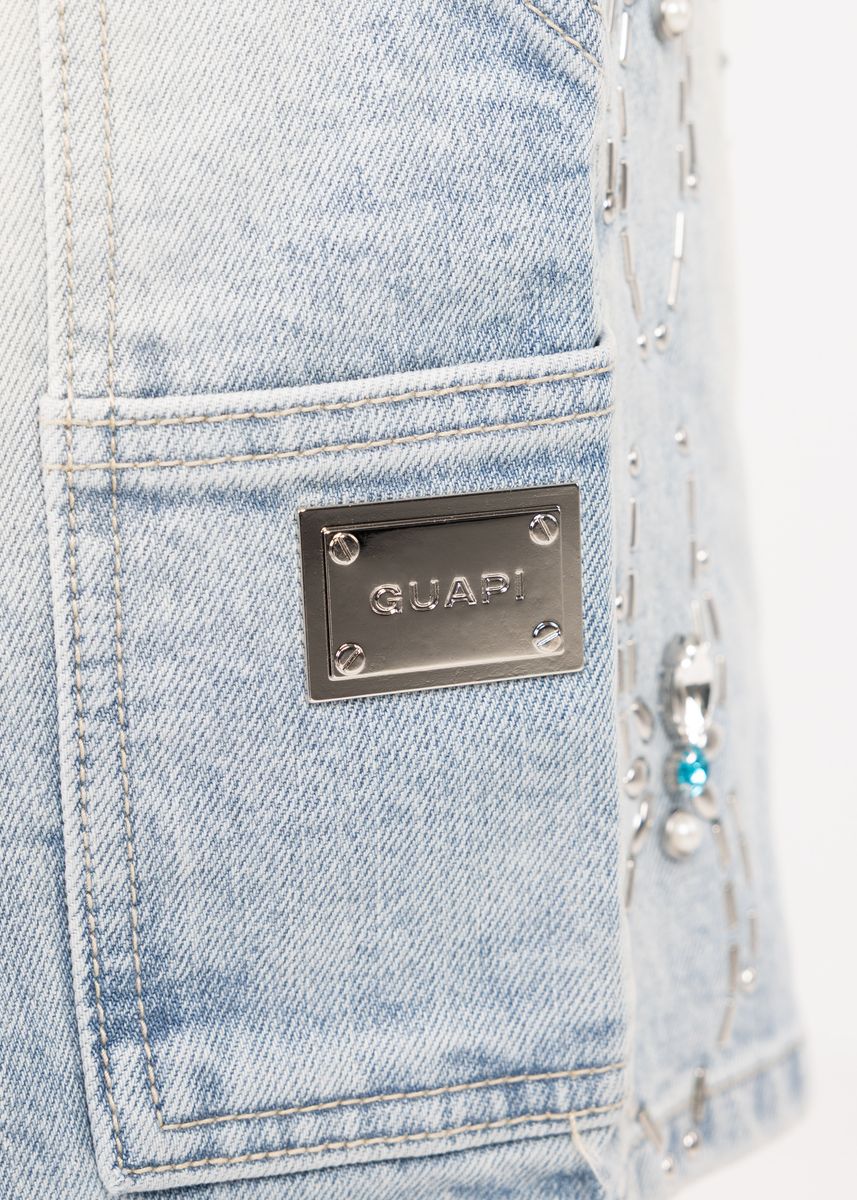 Guapi Aqua Blue Spider Denim Shorts
