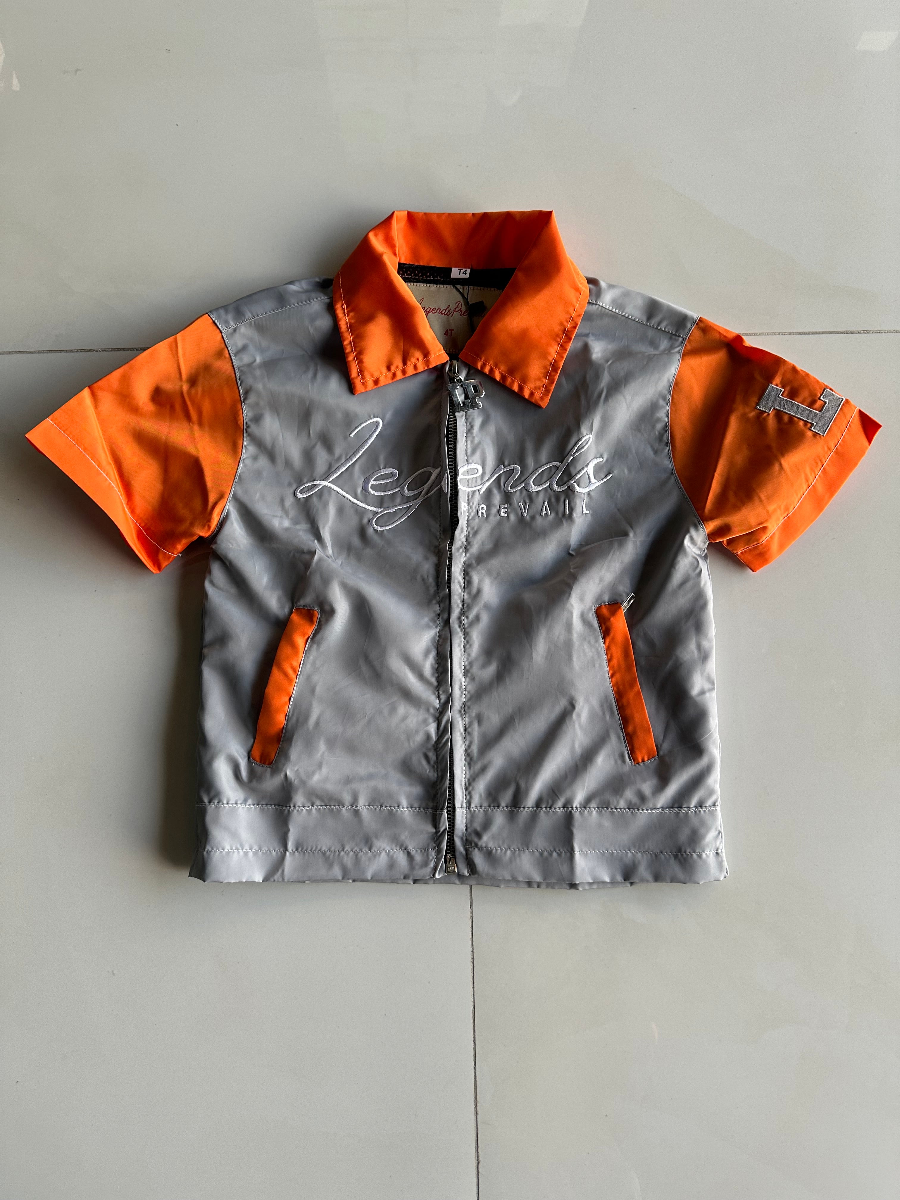 Legends Prevail Kids Short Sleeve Windbreaker Set In Orange/Grey