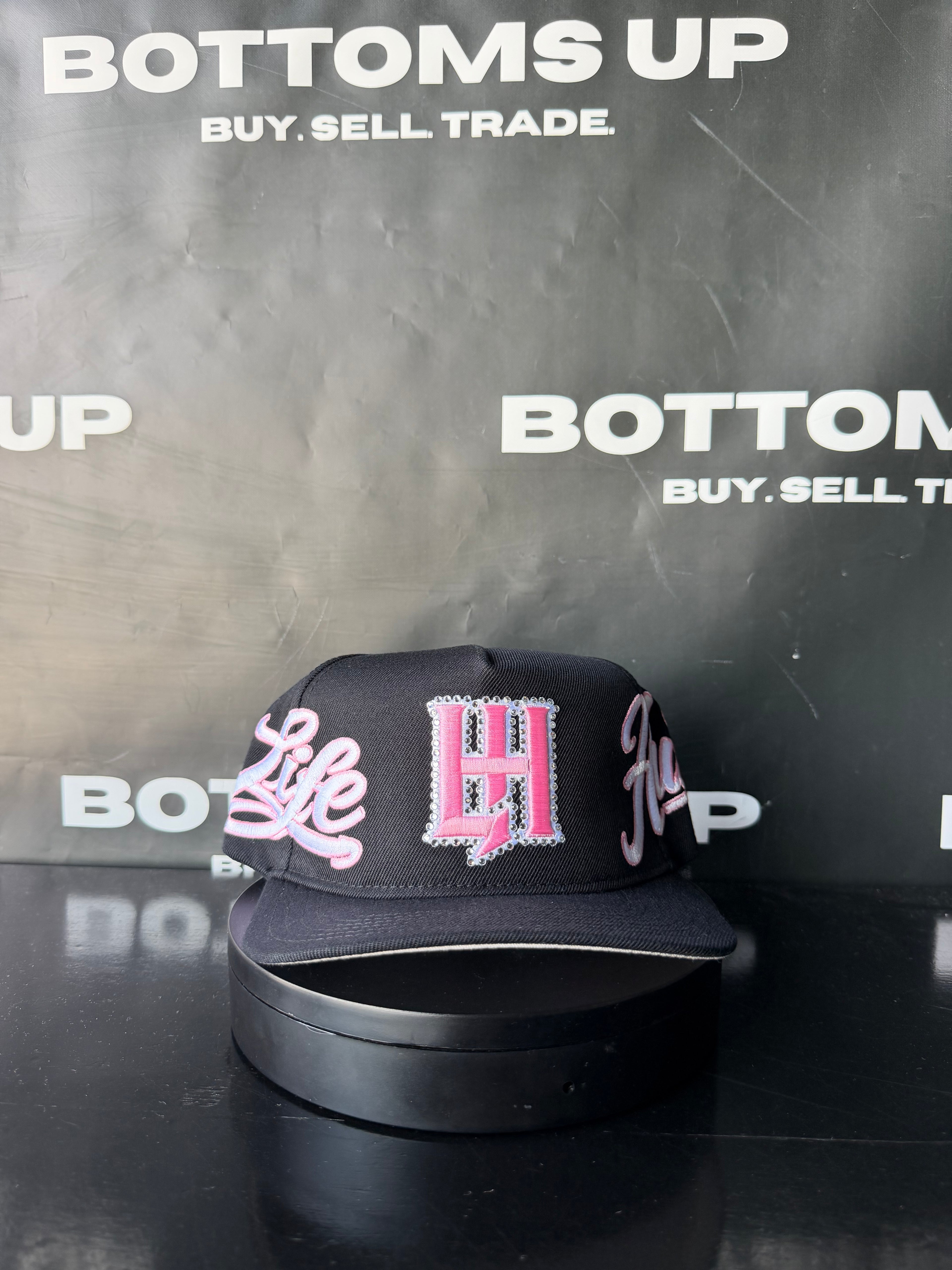 Life Hustlers Rhinestone Snapback Hat In Black/Pink