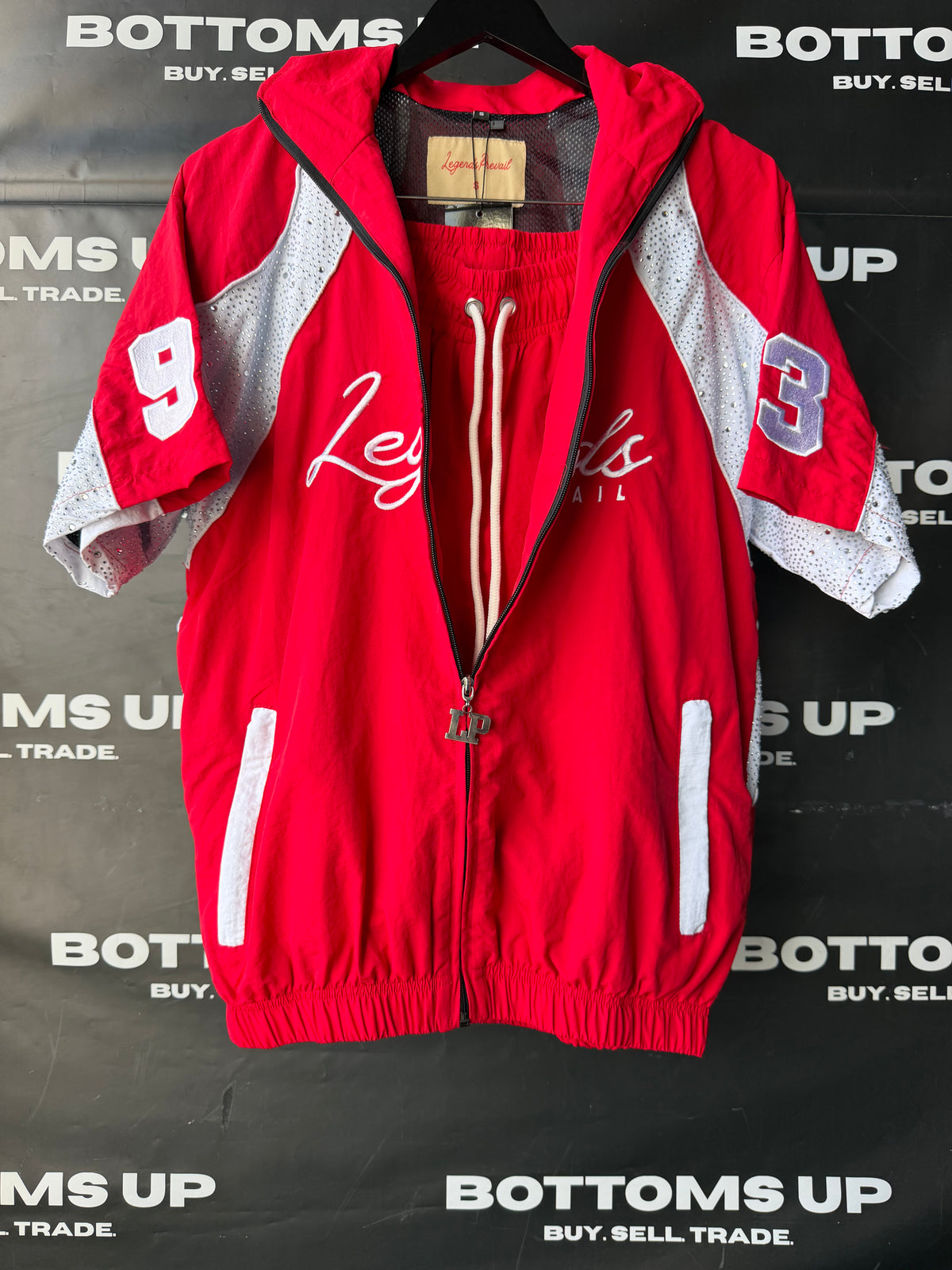 Legends Prevail Short Sleeve Windbreaker Set In Red / White With Rhinestone