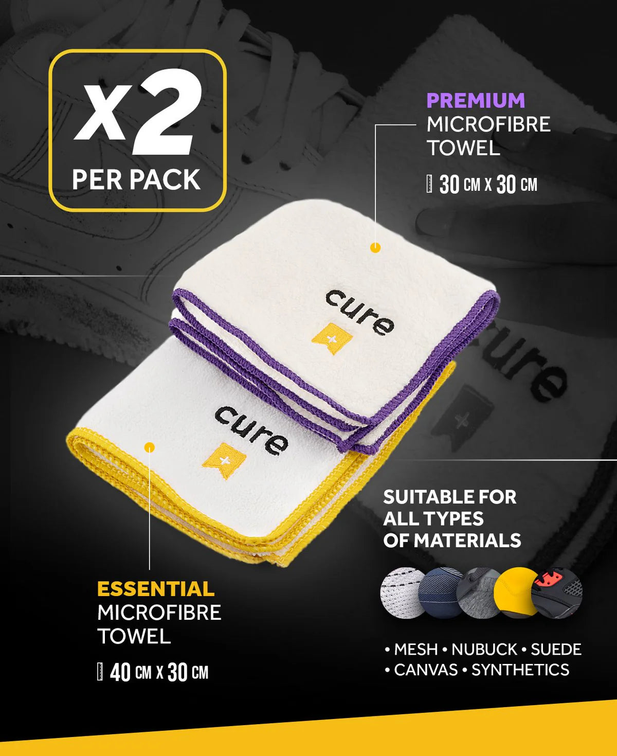 Crep Protect Shoe Cleaner Microfibre Towels: Premium Sneaker Cleaning for Midsole, Outsole, and Uppers - 2 Sizes in Pack