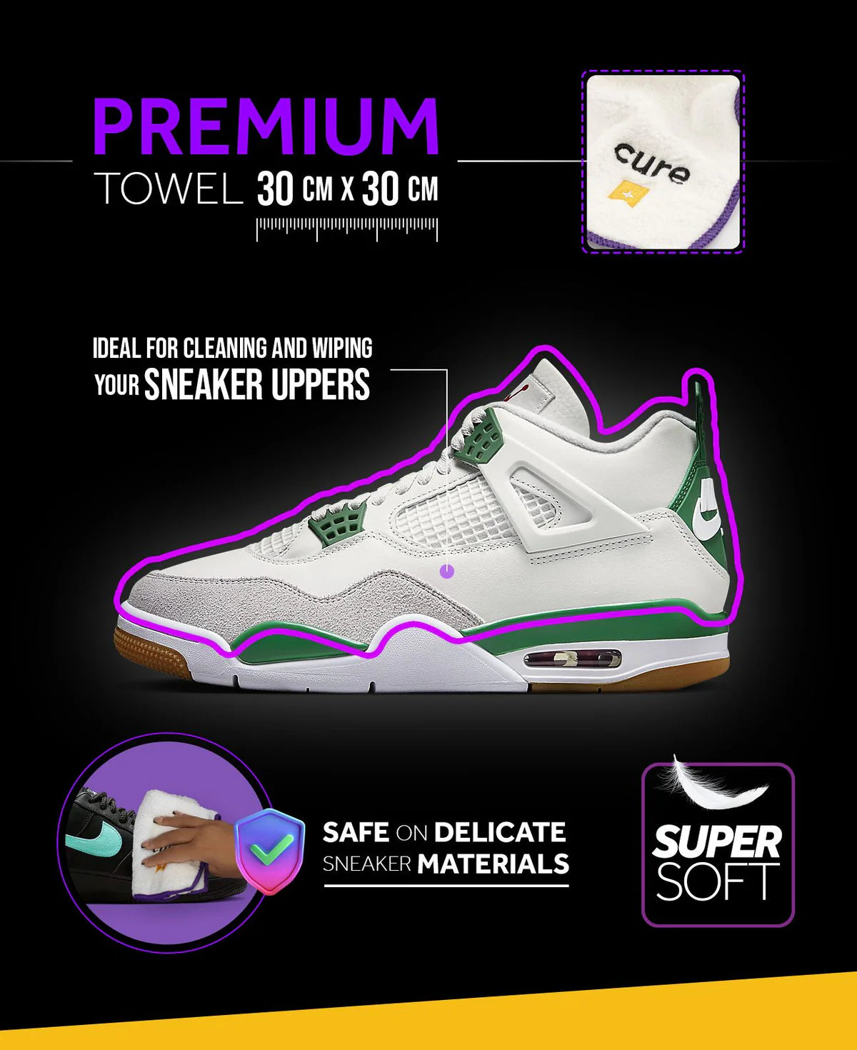 Crep Protect Shoe Cleaner Microfibre Towels: Premium Sneaker Cleaning for Midsole, Outsole, and Uppers - 2 Sizes in Pack