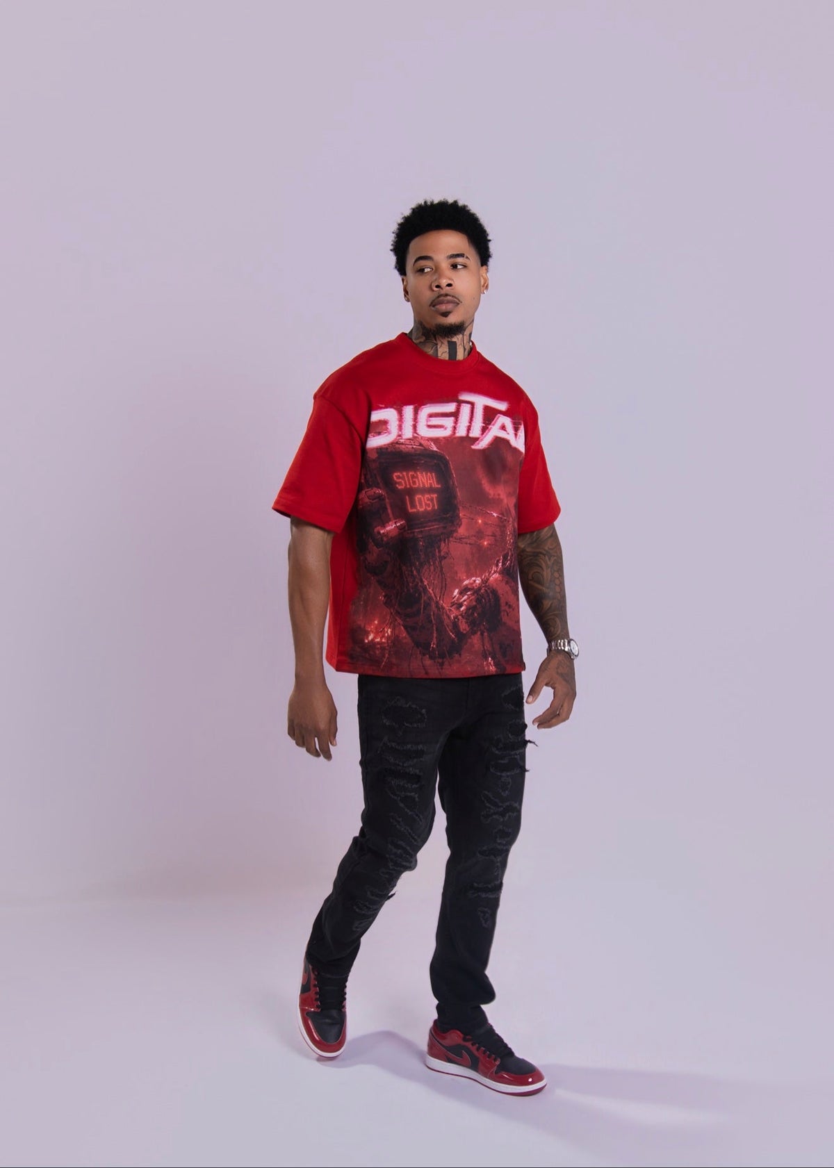 Digital Self Damage T-Shirt In Red